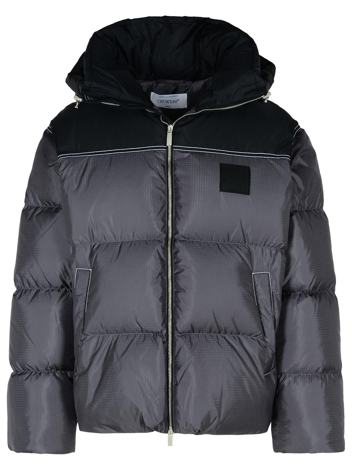 Shop Off-white Logo Patch Zip-up Down Jacket In Grigio