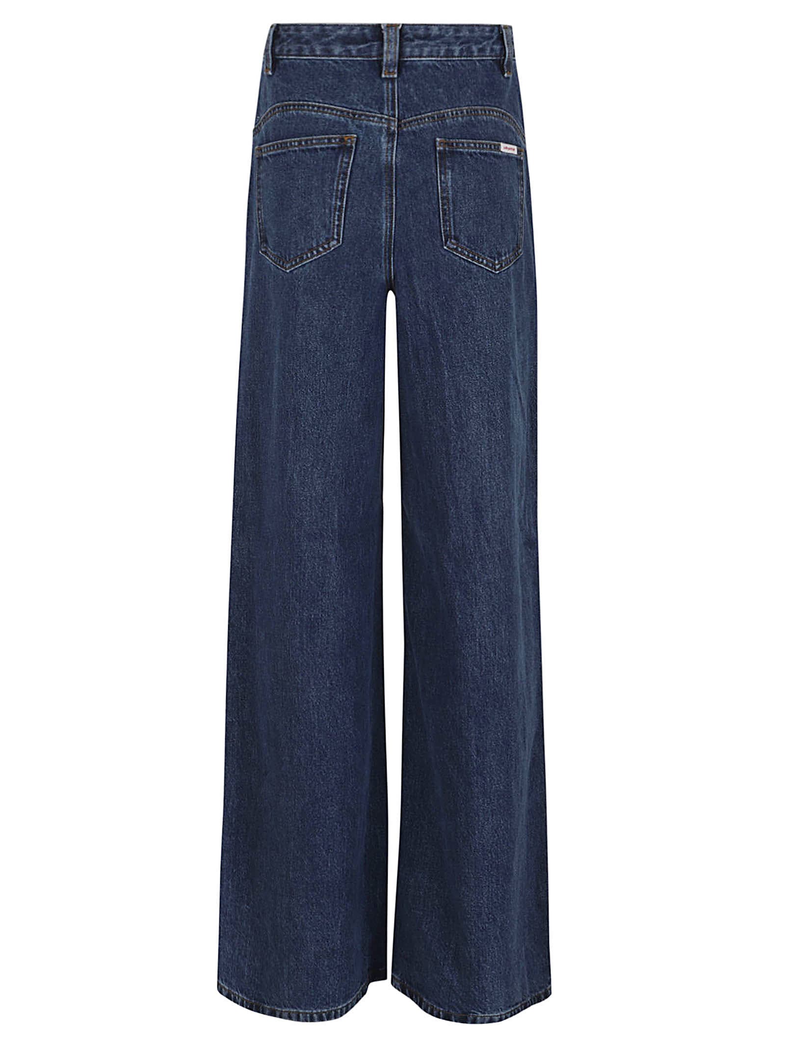 Shop Self-portrait Wide Leg Denim Jeans In Mid Blue