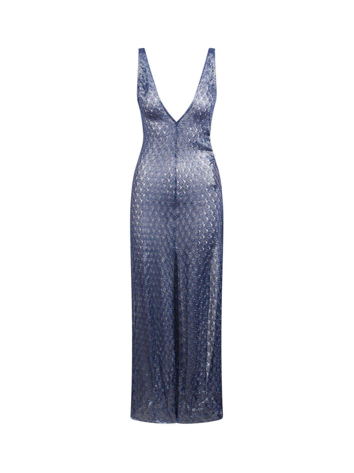 Shop Missoni Crochet-knitted Plunging V-neck Maxi Dress In Lapis Blue
