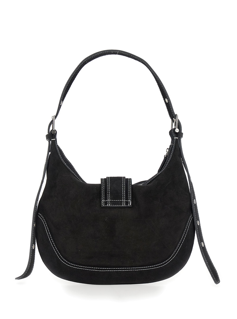 Shop Osoi Mid Hobo Brocle Black Shoulder Bag In Denim Woman