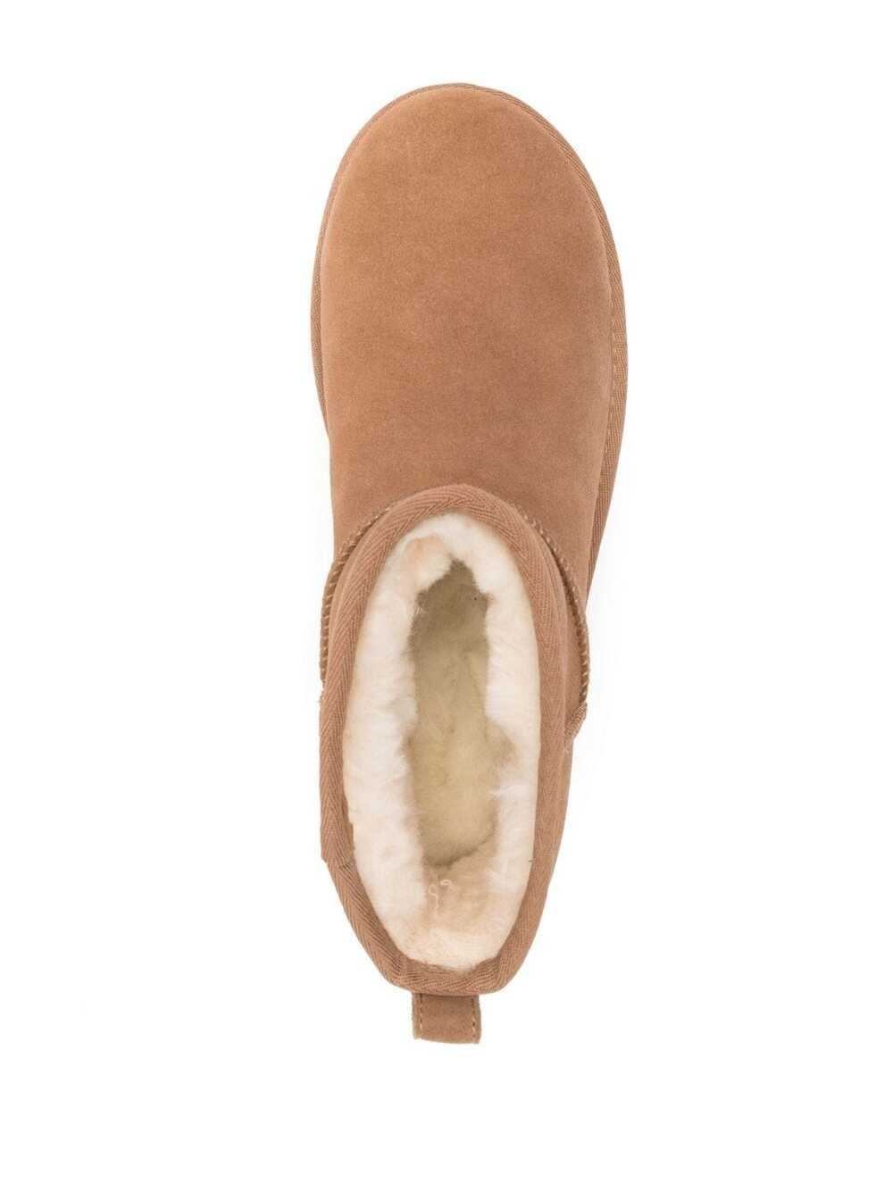 Shop Ugg Ultramini Beige Boots With Platform In Suede Woman