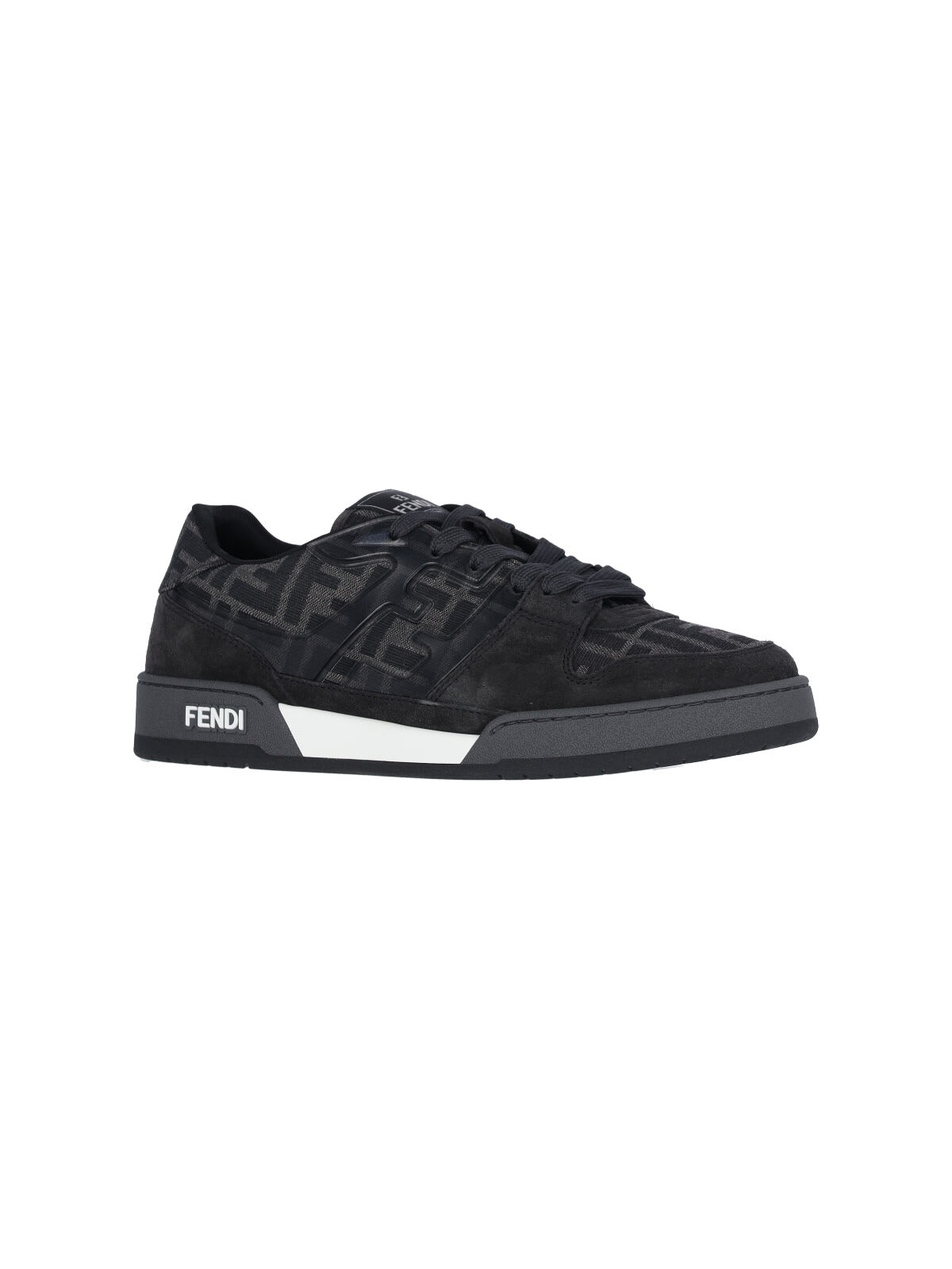 Fendi Match Sneakers In Ff Jacquard Fabric And Suede In Gray
