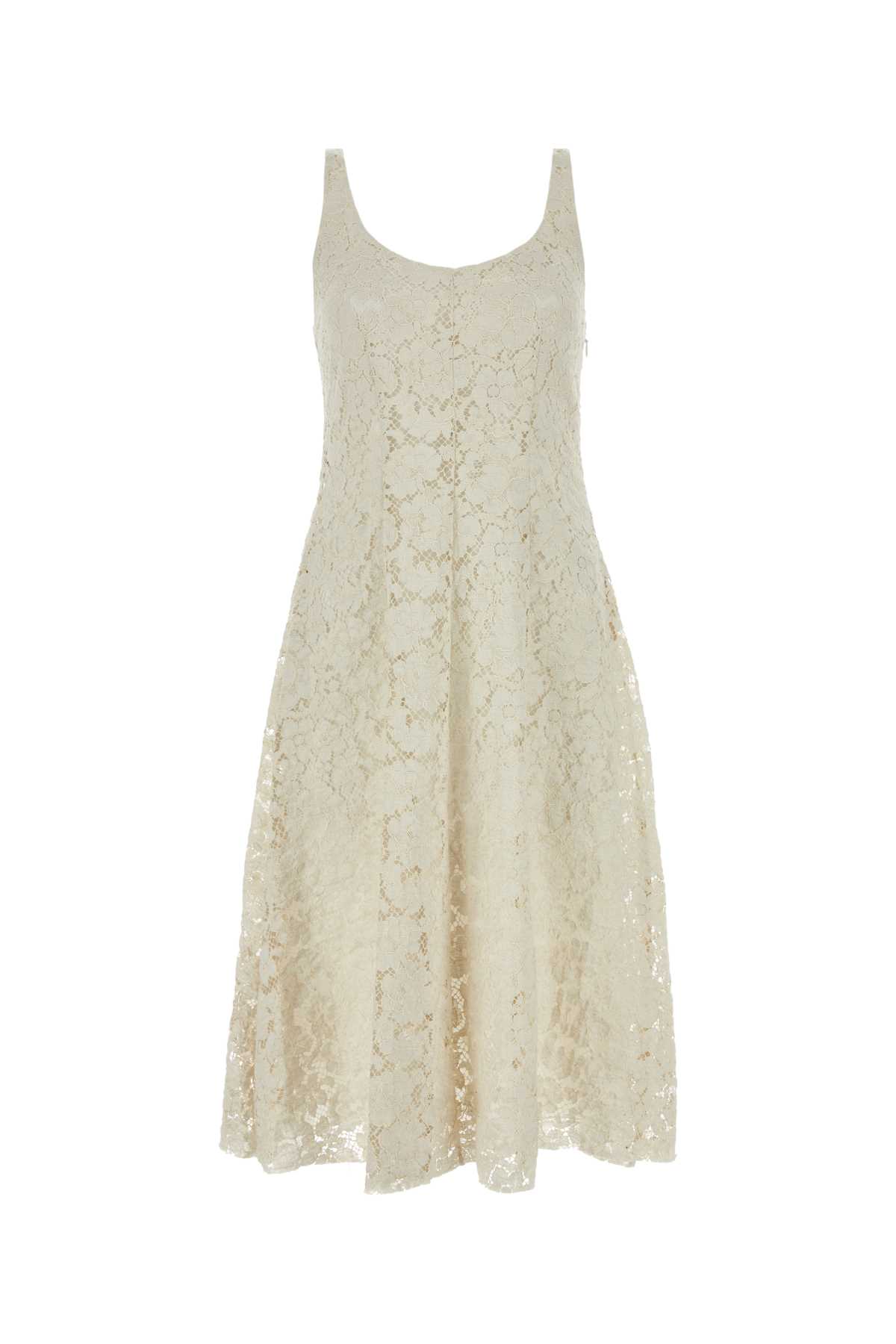 Shop Prada Ivory Lace Dress In Naturale