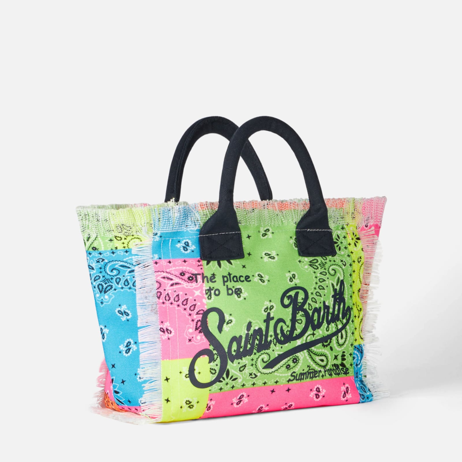 MC2 SAINT BARTH COLETTE COTTON CANVAS HANDBAG WITH FLUO BANDANNA PRINT 
