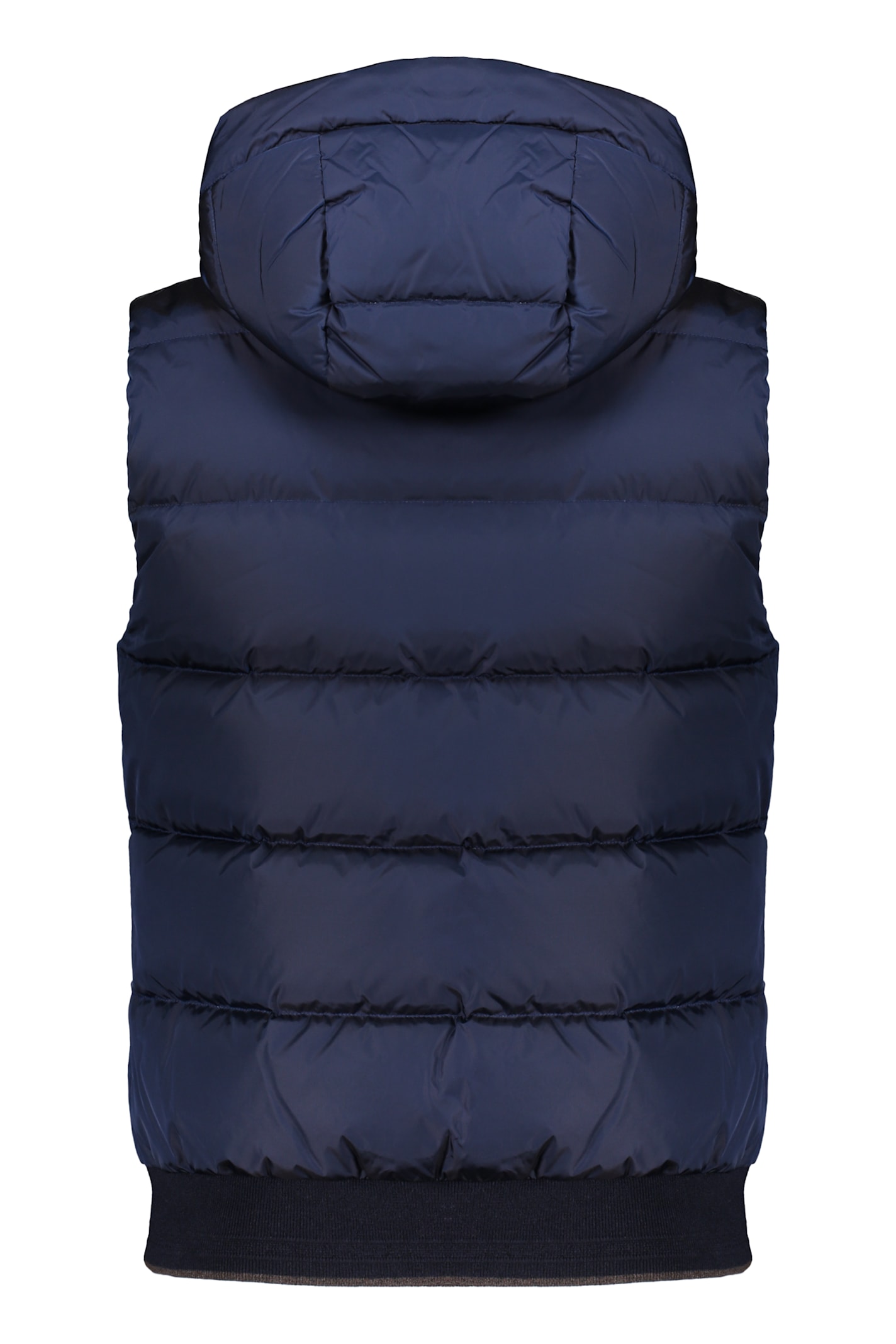 Moorer Dark Blue Technical Vest With Elegant Hood In Blue