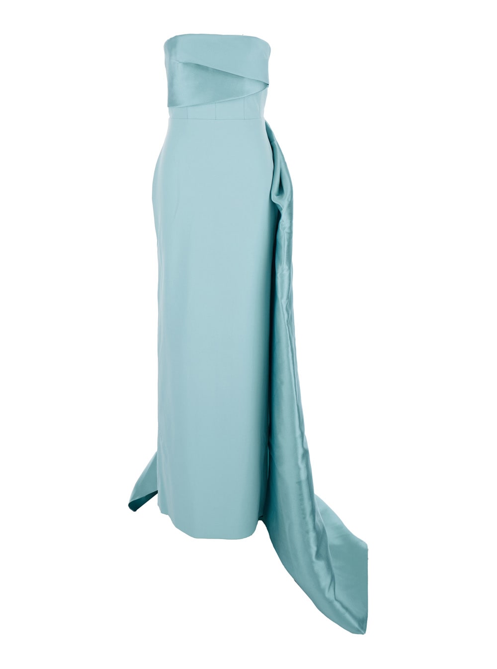 Solace London Kinsley Draped Strapless Gown In Blue