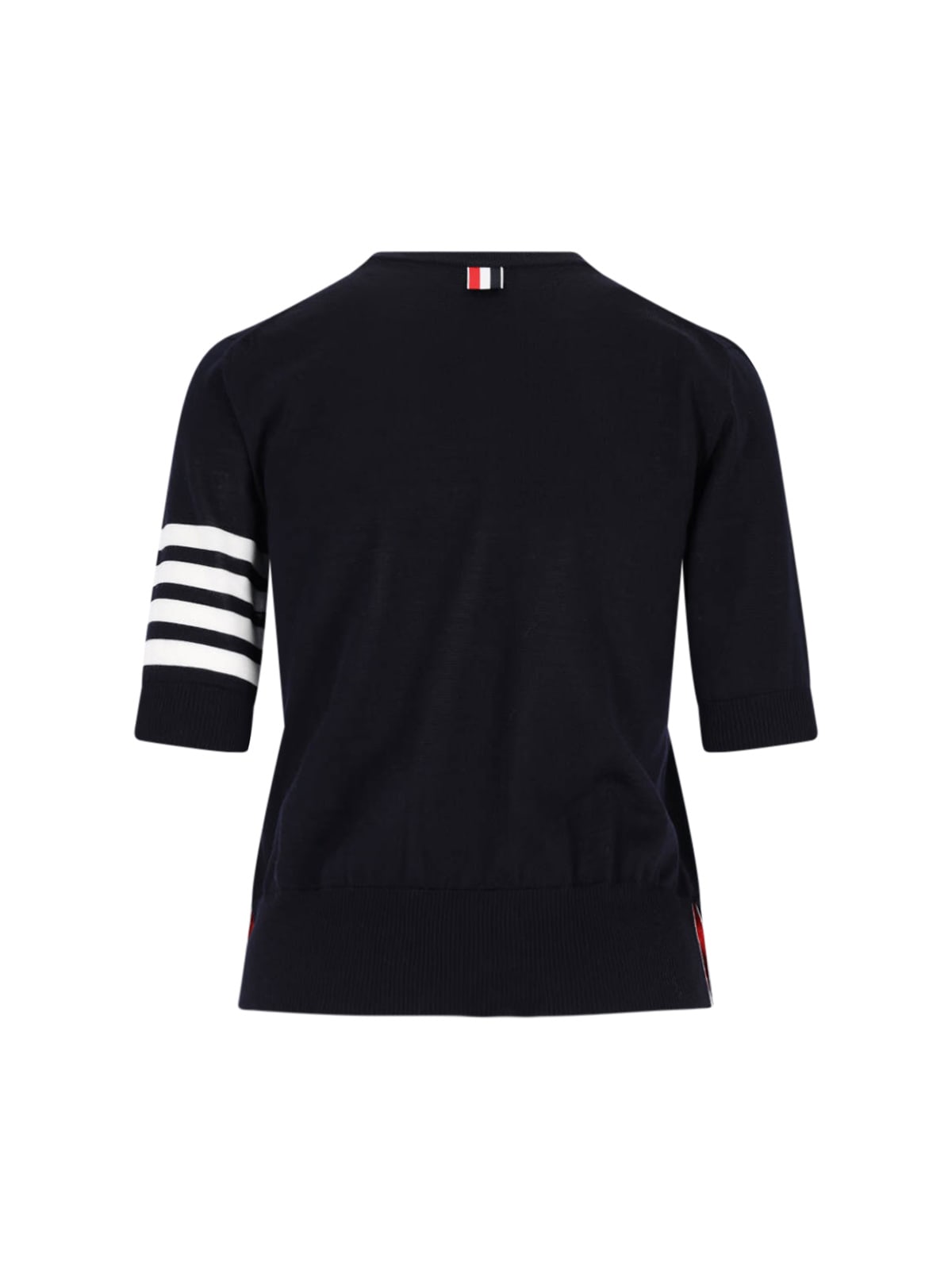 Thom Browne Short-sleeve Crewneck Sweater With Four-bar Detail In Blue
