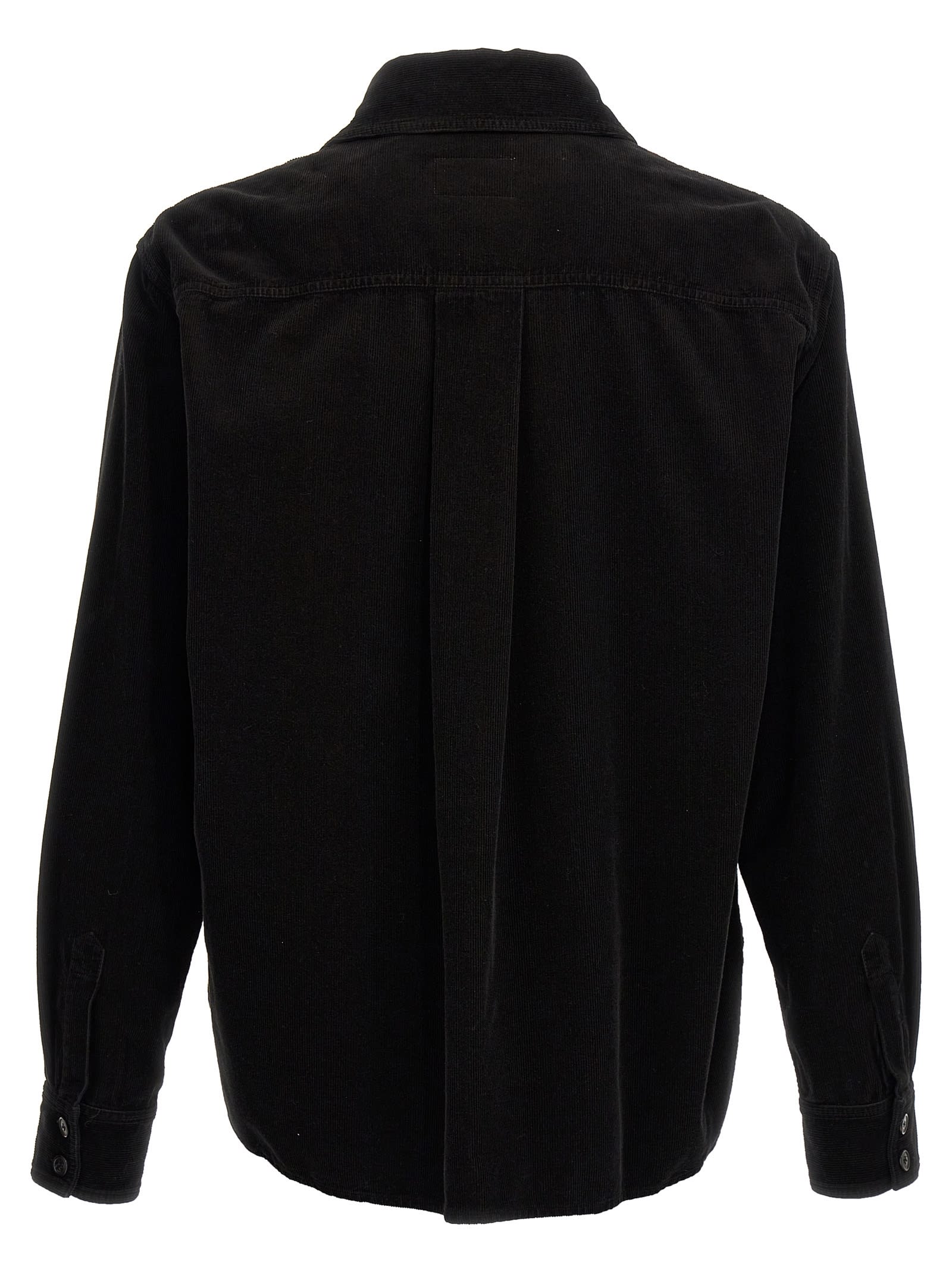 Shop Saint Laurent Ribbed Velvet Shirt In Black