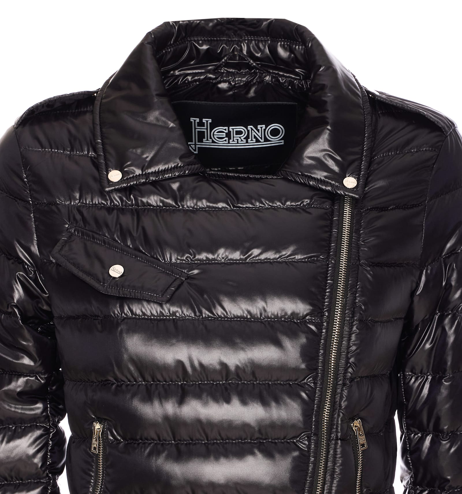 Herno Ultralight Nylon Down Motorcycle Jacket In Black