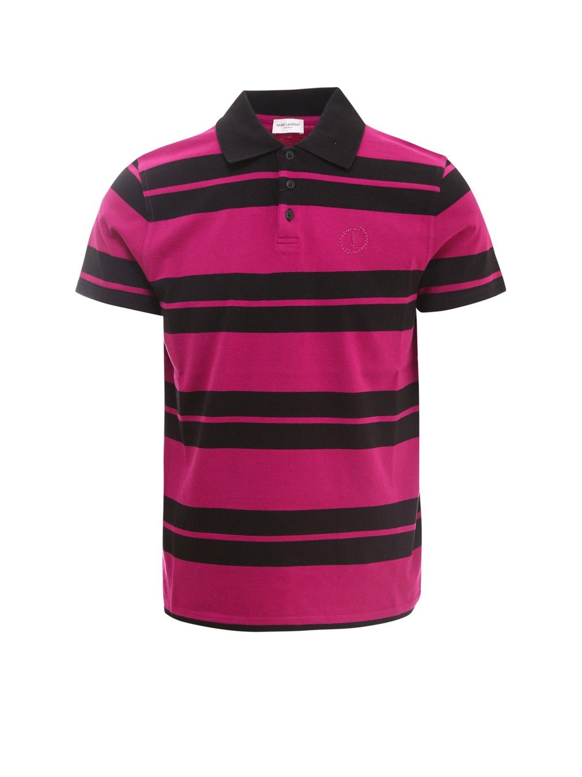 Men's Ysl Striped Pique Polo Shirt In Pink