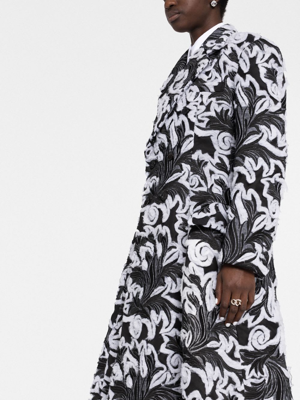 Comme Des Garçons Double-breasted Damask Coat In Black
