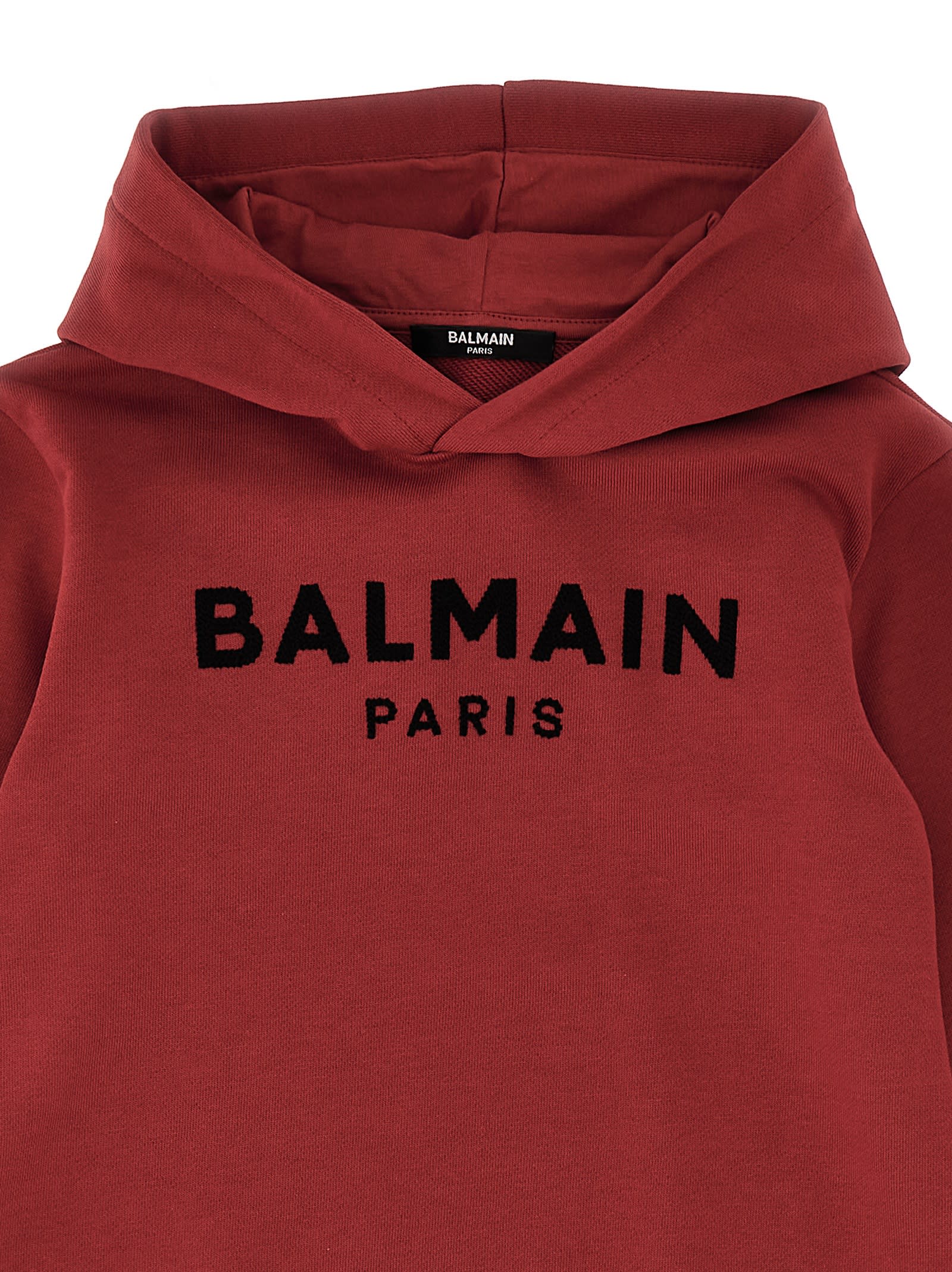 Shop Balmain Logo Embroidery Hooded Dress In Bordeaux