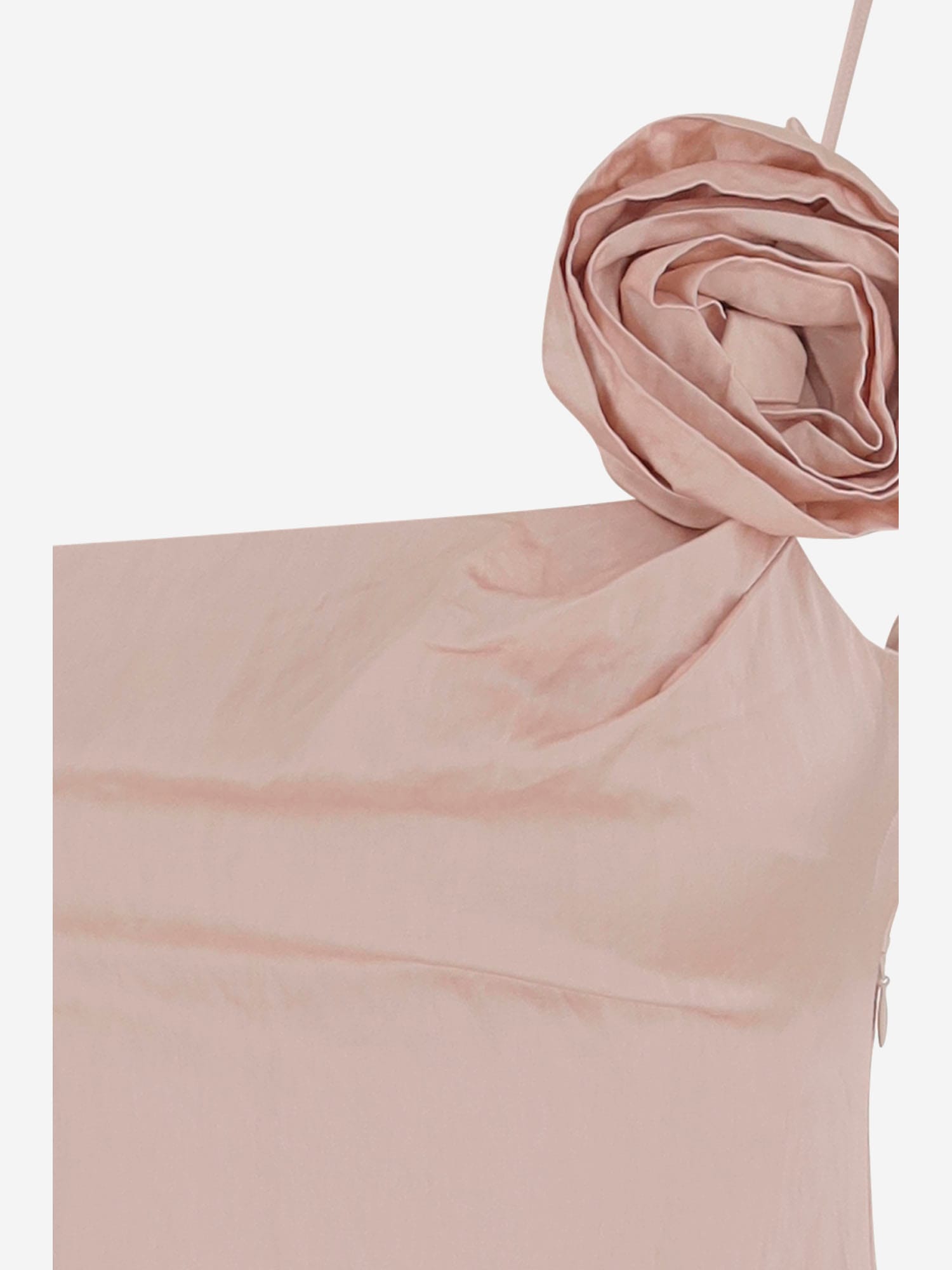 Blumarine Crinkled Satin Dress With 3d Rose In Rosa /nero