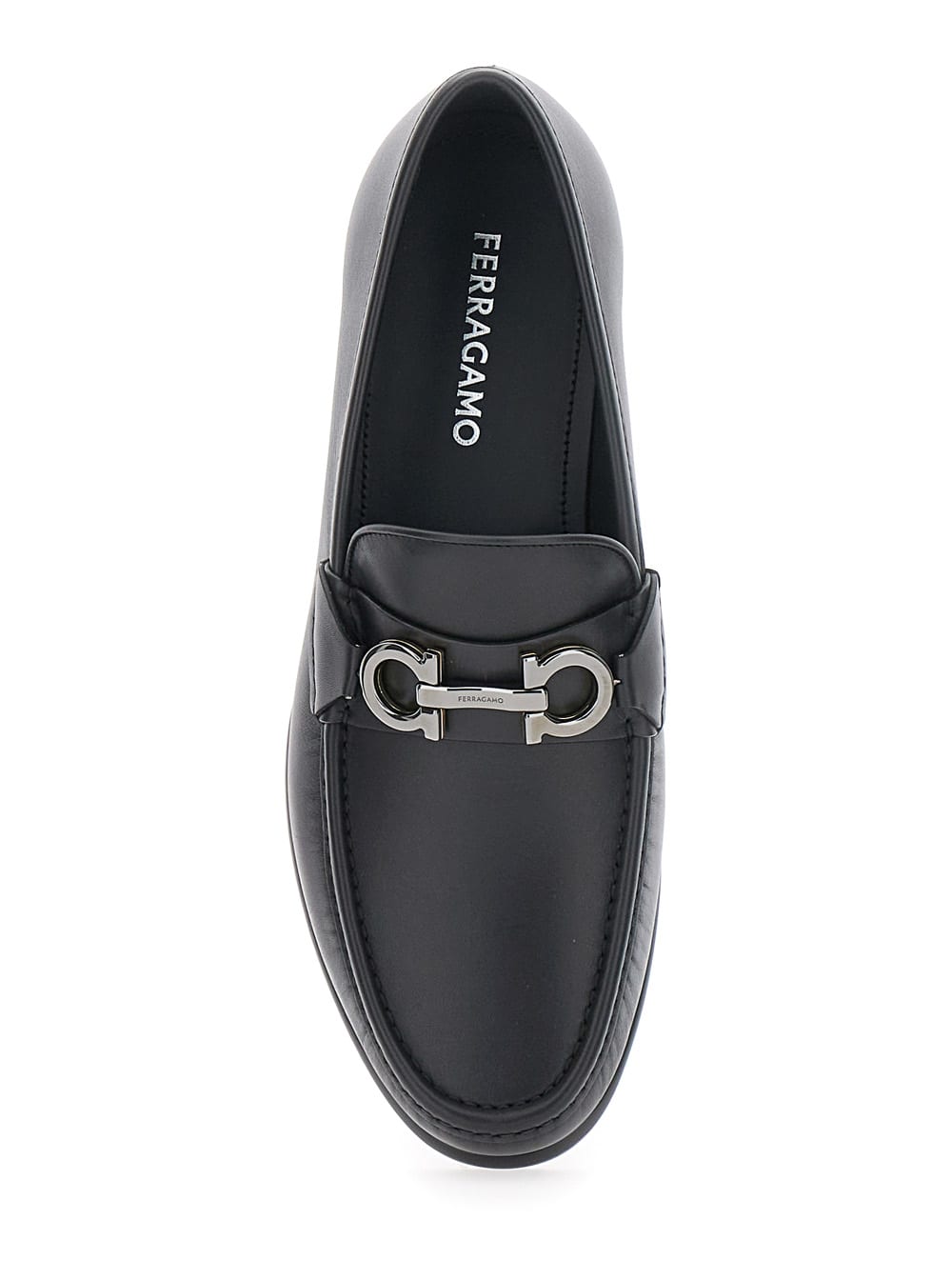 Ferragamo Gancini Ornament Loafers In Calf Leather In Black