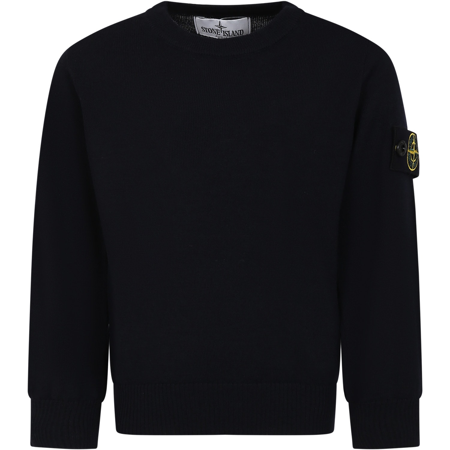Shop Stone Island Junior Blue Sweater For Boy With Compass
