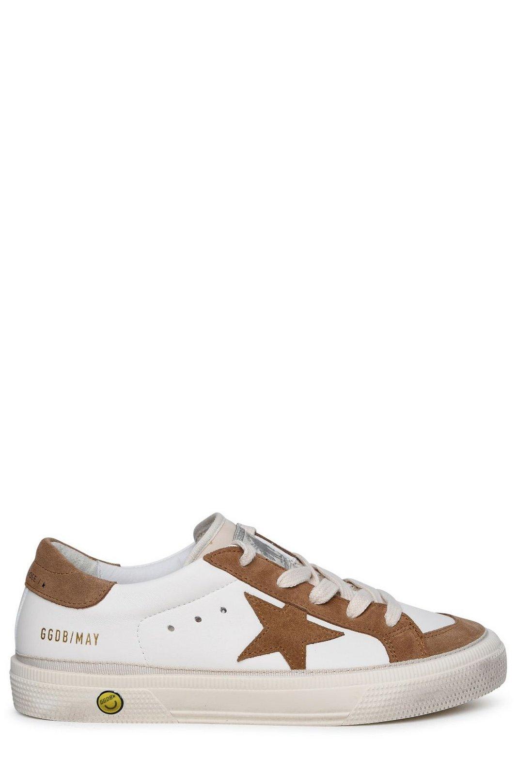 Shop Golden Goose May Star Distressed-effect Low-top Sneakers In White/light Brown