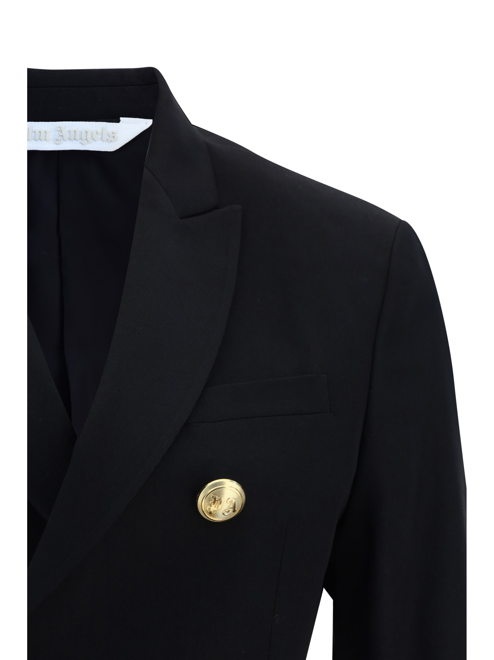 Palm Angels Double-breasted Cropped Blazer With Gold Button Accents In Black