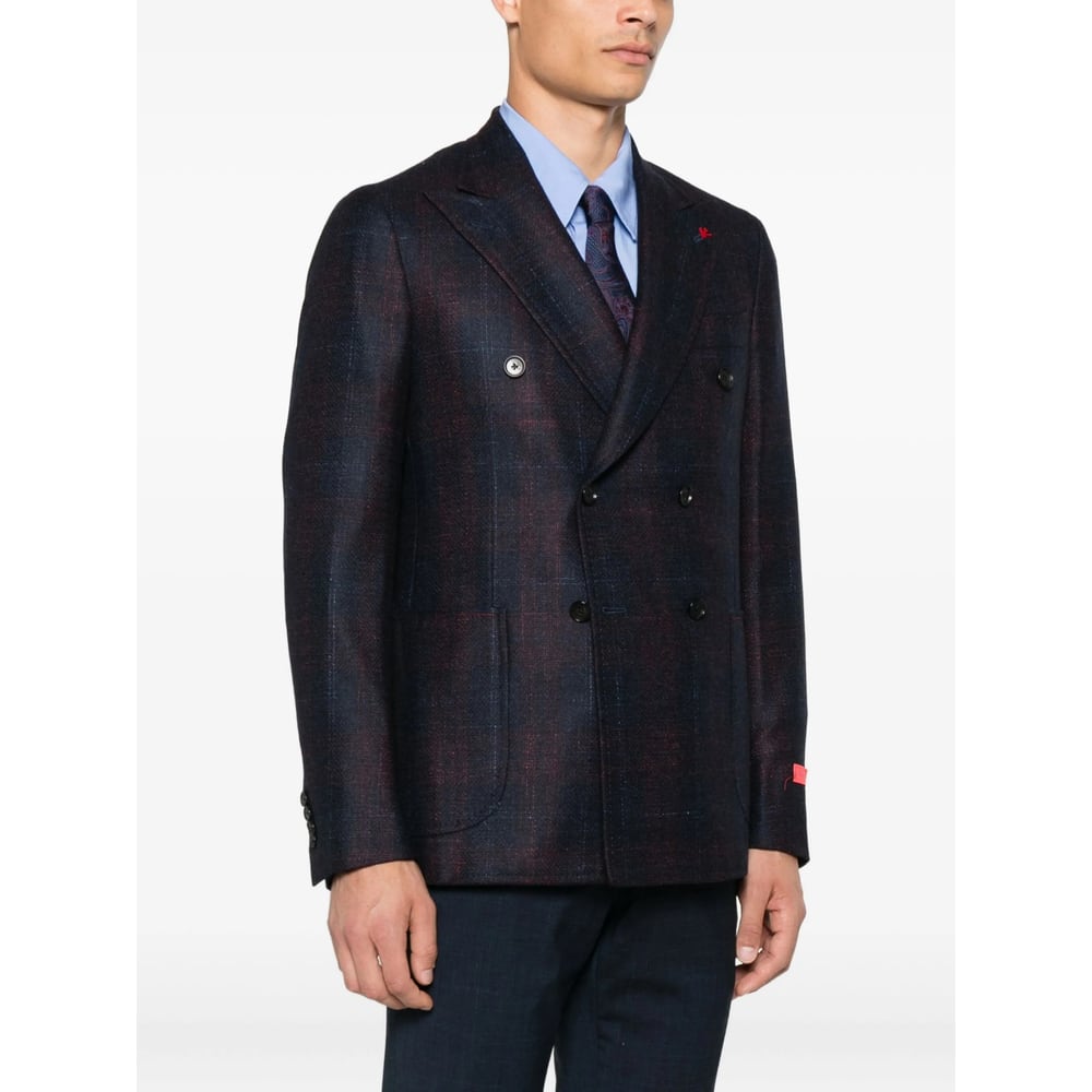 Isaia Double-breasted Checked-pattern Blazer In Multi