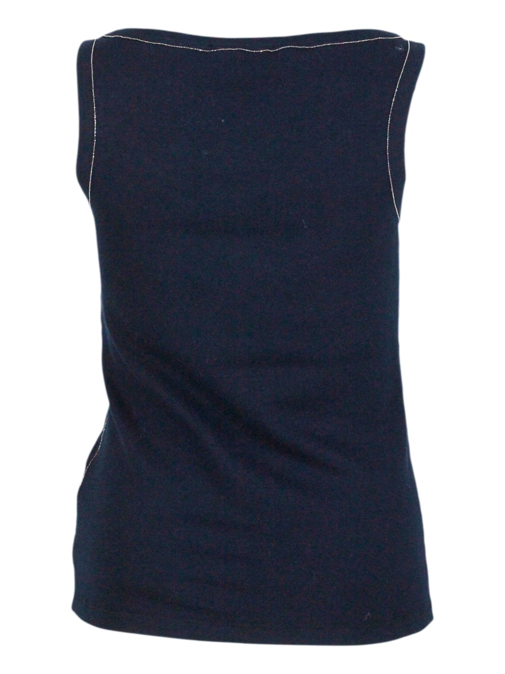 Shop Fabiana Filippi Sleeveless T-shirt, Ribbed Cotton Tank Top With U-neck, Elbow-length Sleeves Embellished With Rows O In Blu