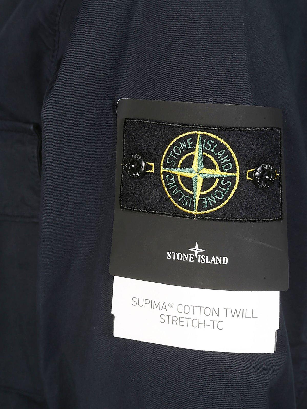 Shop Stone Island Logo Patch Hooded Drawstring Jacket In Blu