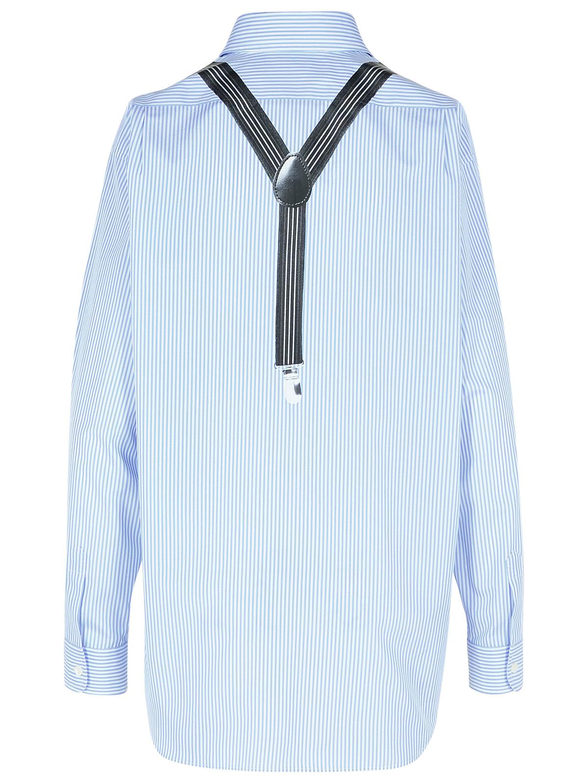 Moschino Couture Light Blue Cotton Striped Shirt With Decorative Straps In Light Blue