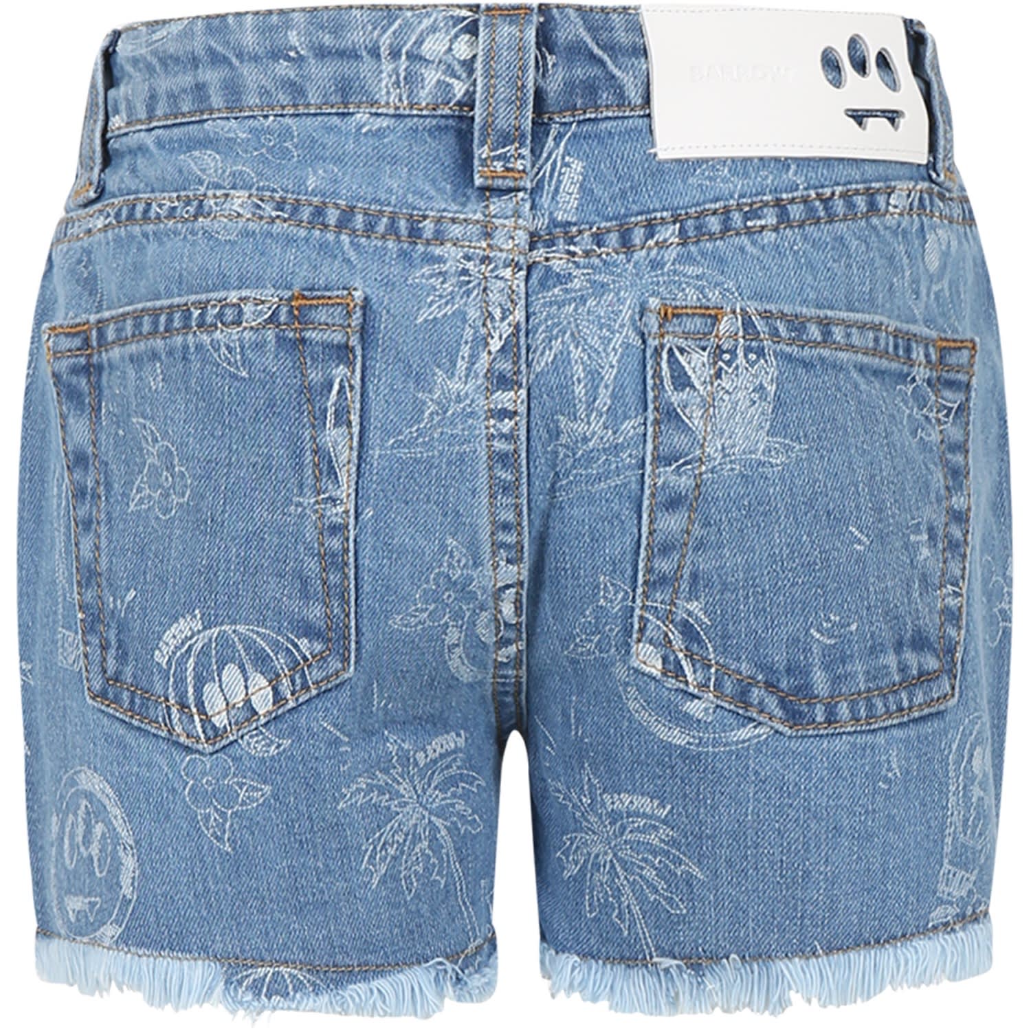 Shop Barrow Light Blue Shorts For Girl With Logo And Iconic Smiley In Denim