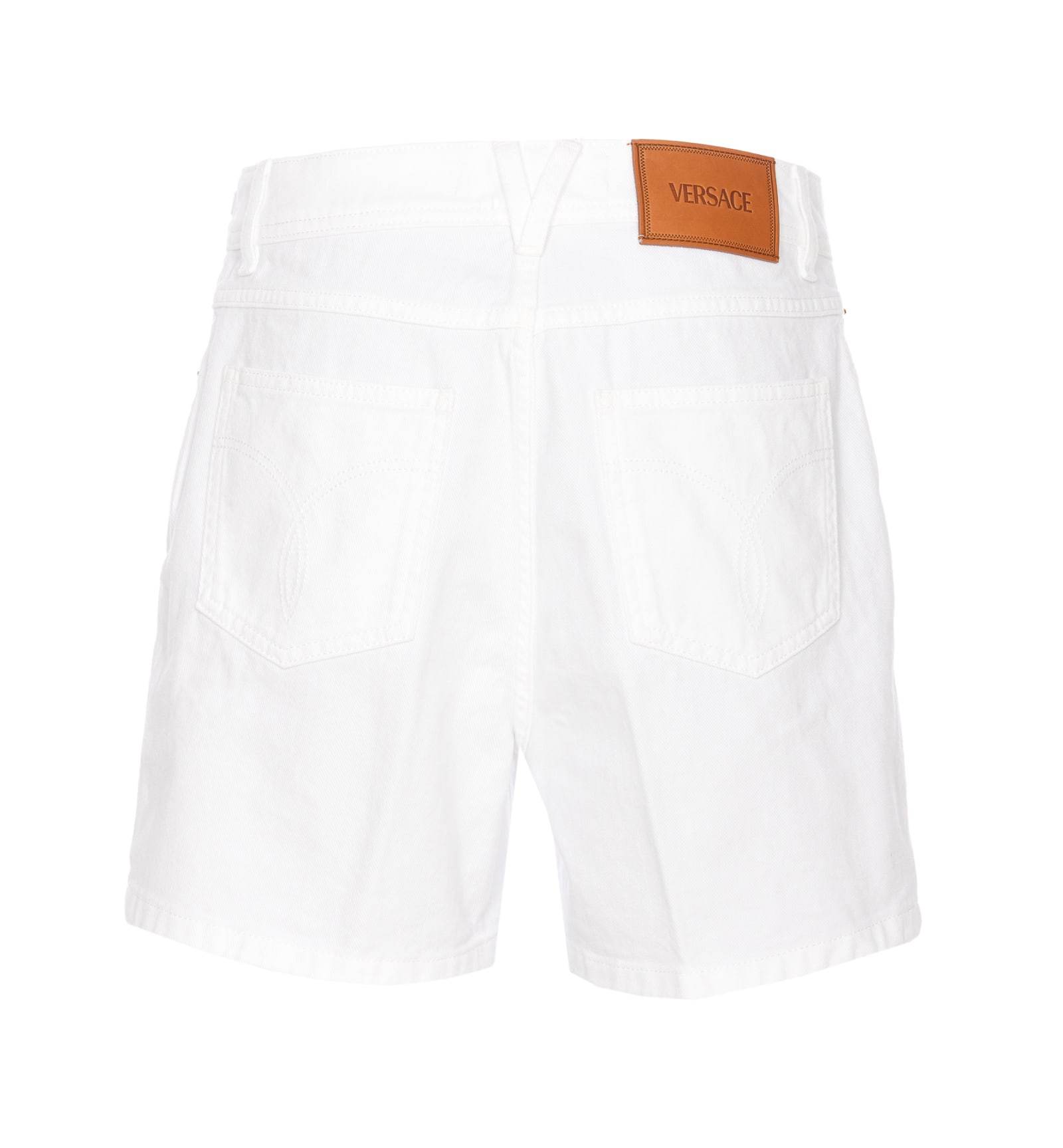 Shop Versace Barocco Print Shorts In White