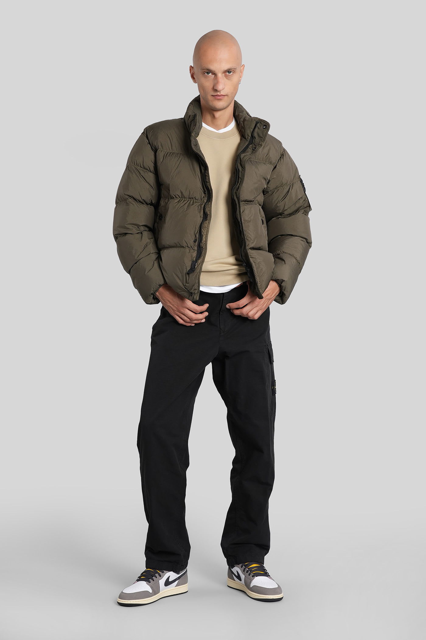 Stone Island Wind-resistant Padded Bomber Jacket In Brown