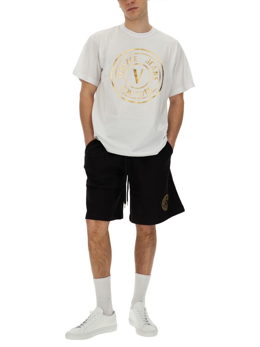 Shop Versace Jeans Couture Bermuda With Logo In Black