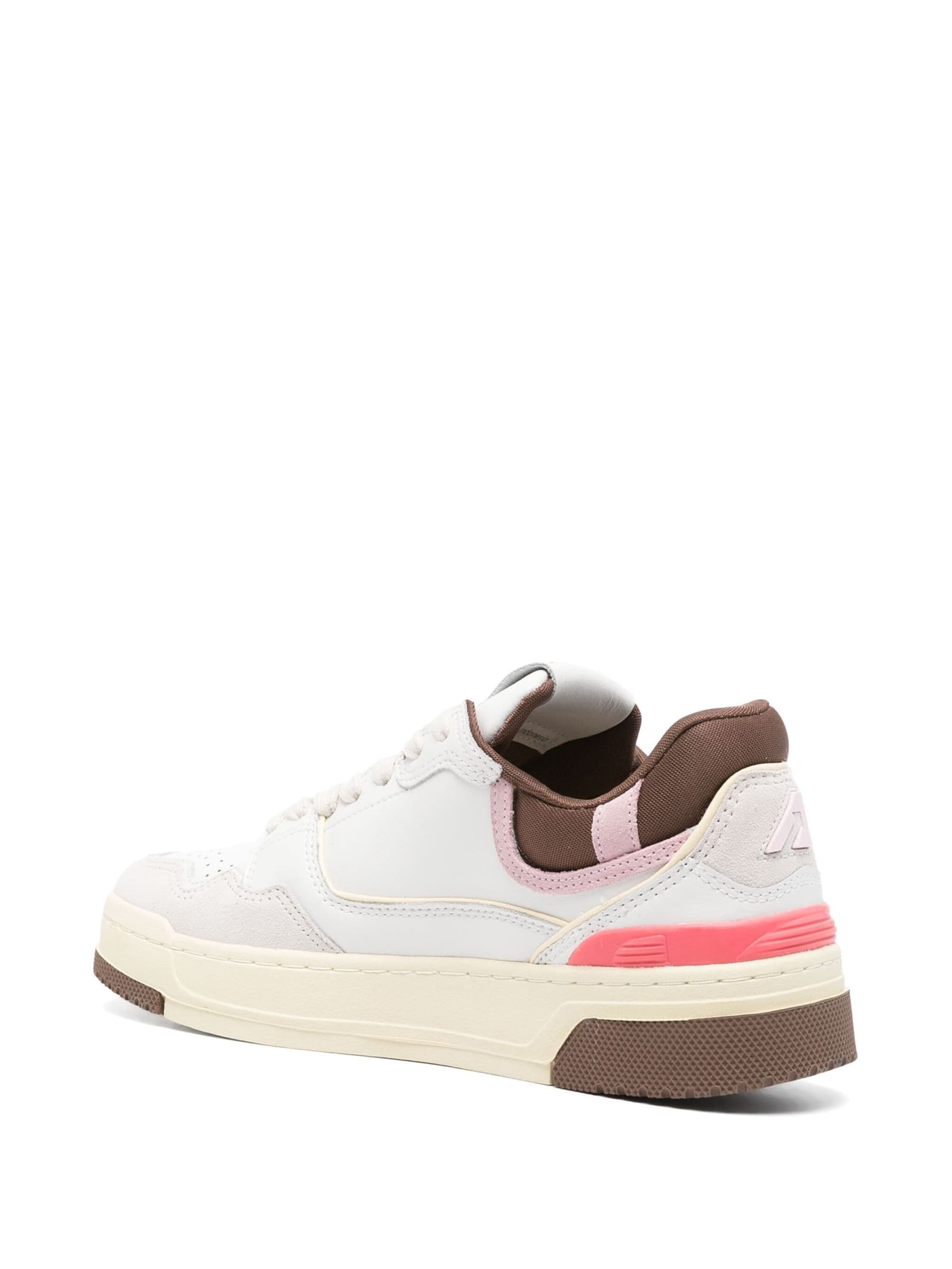 Shop Autry Clc Low Sneakers In White, Brown And Pink Leather