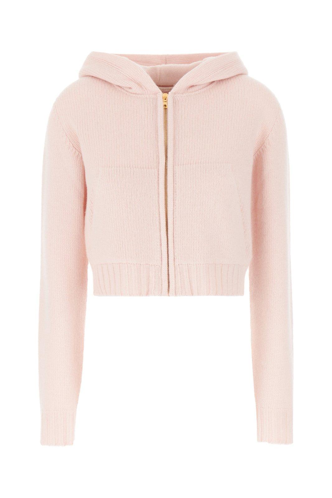 Shop Palm Angels Logo-embroidered Zipped Knitted Hoodie In Rosa