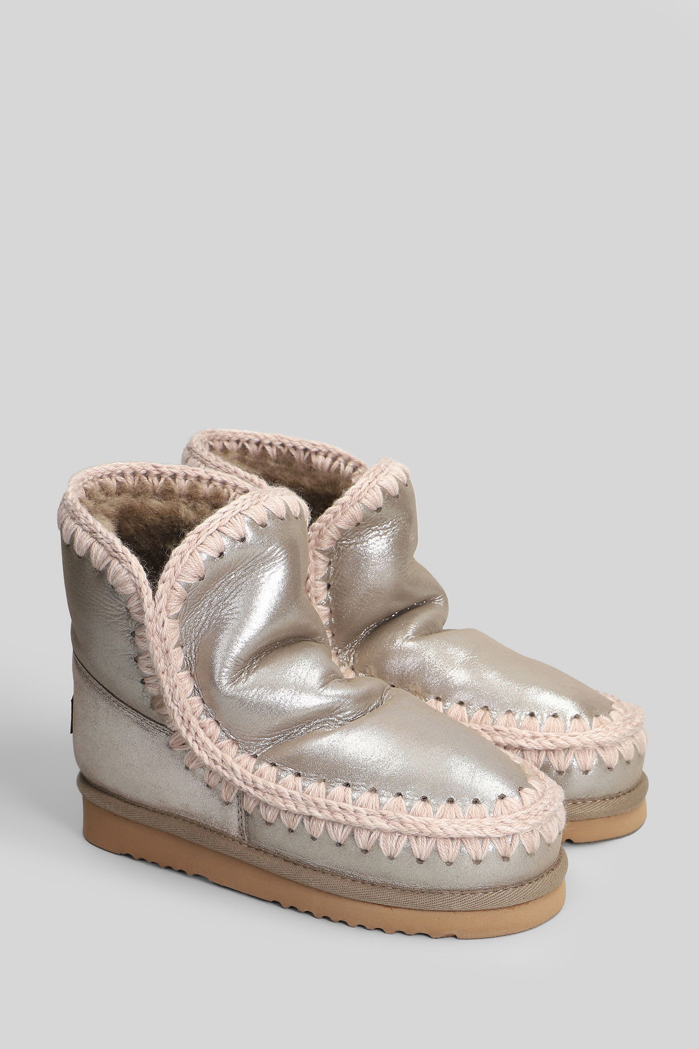 Mou Eskimo 18 Low Heels Ankle Boots In Grey Leather In Gray