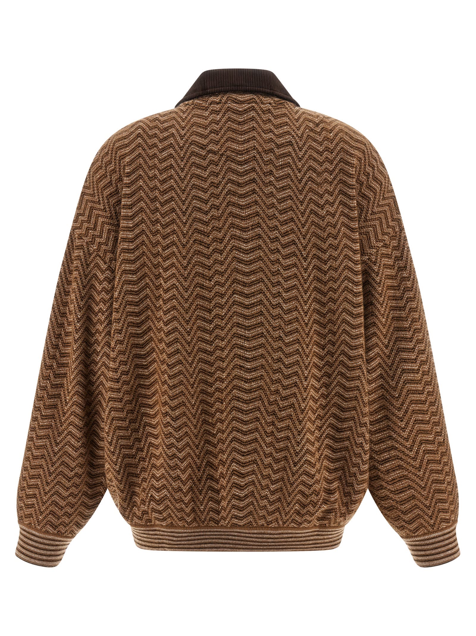 Missoni Chevron Pattern Long Sleeve Collared Sweater In Brown