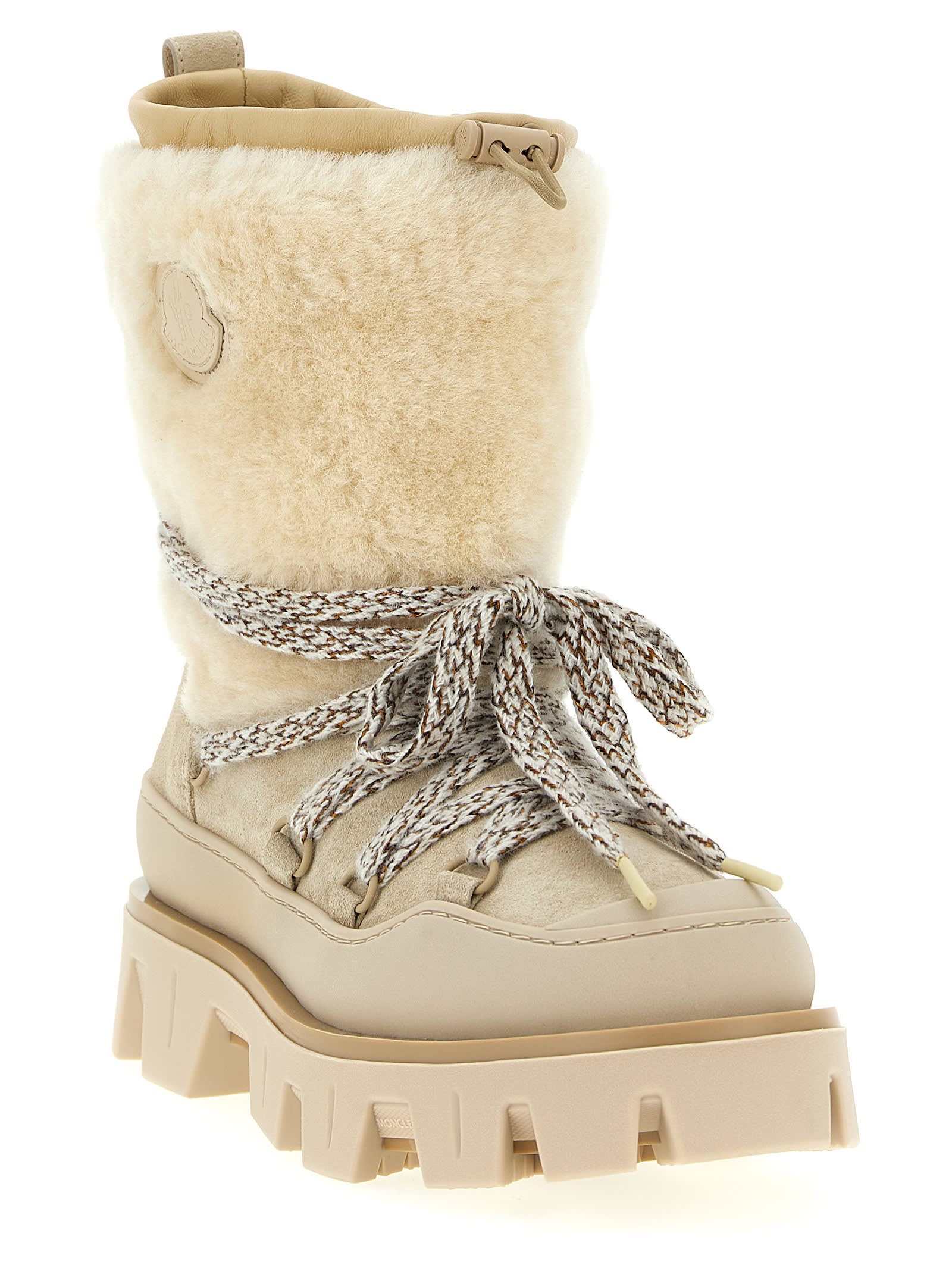 Moncler Ankle Boots With Fur Trim And Chunky Sole In Neutral