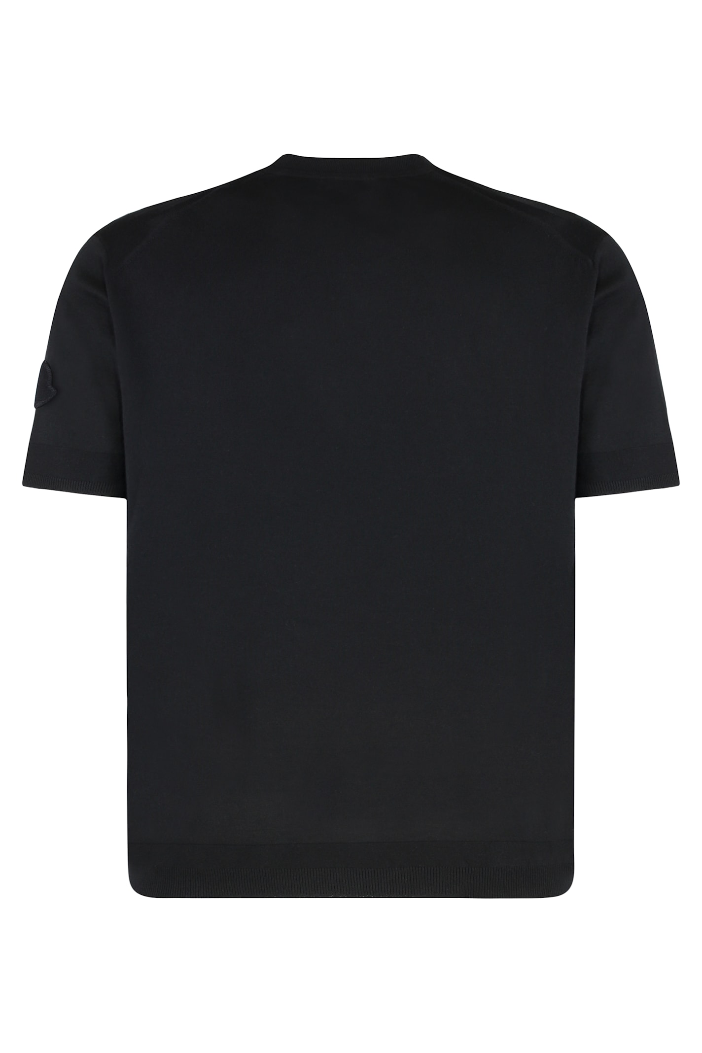 Moncler Crew Neck Silk T-shirt With Ribbed Cuffs In Blue