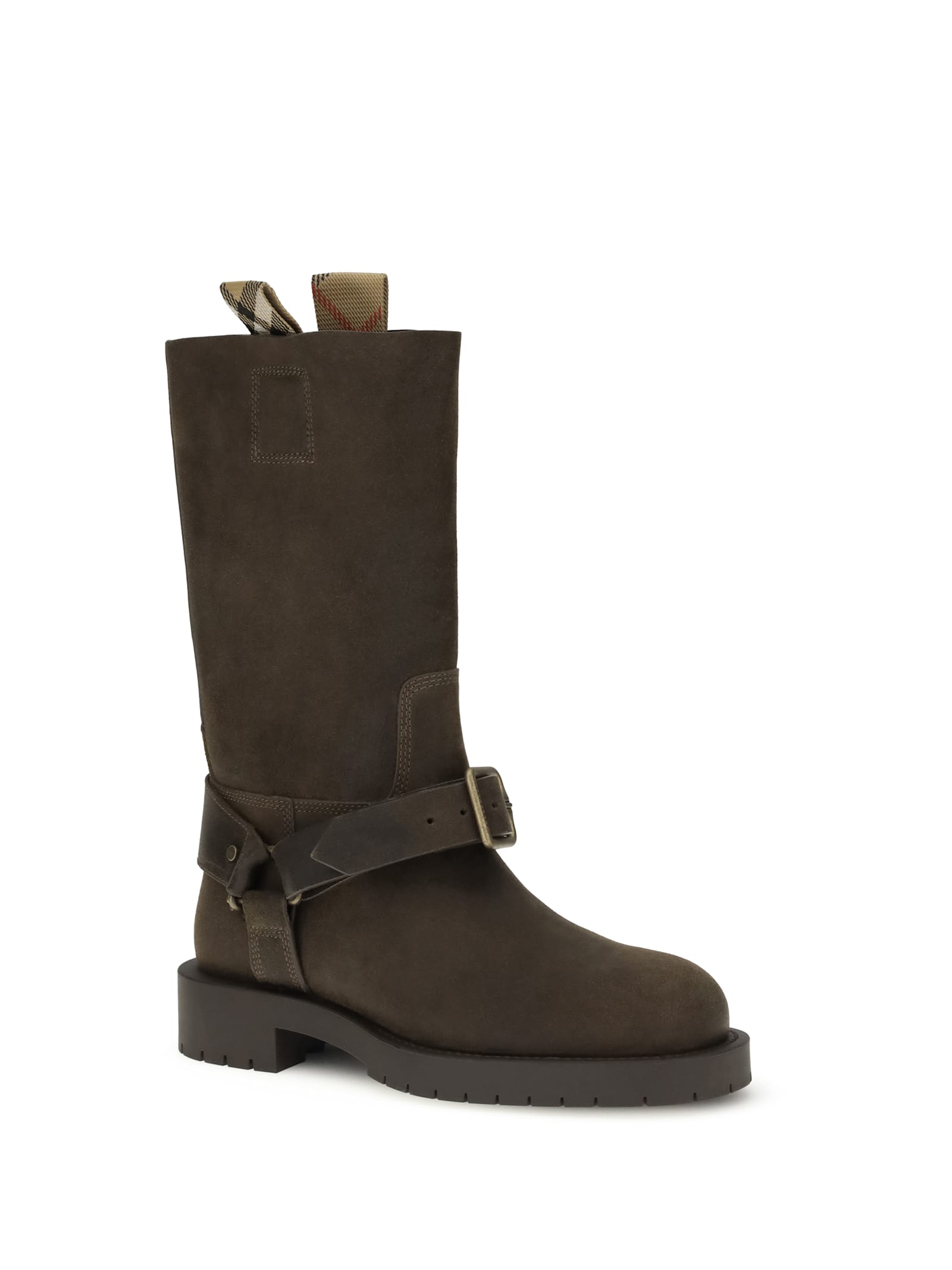 Burberry Women Suede Saddle Ankle Boots In Brown