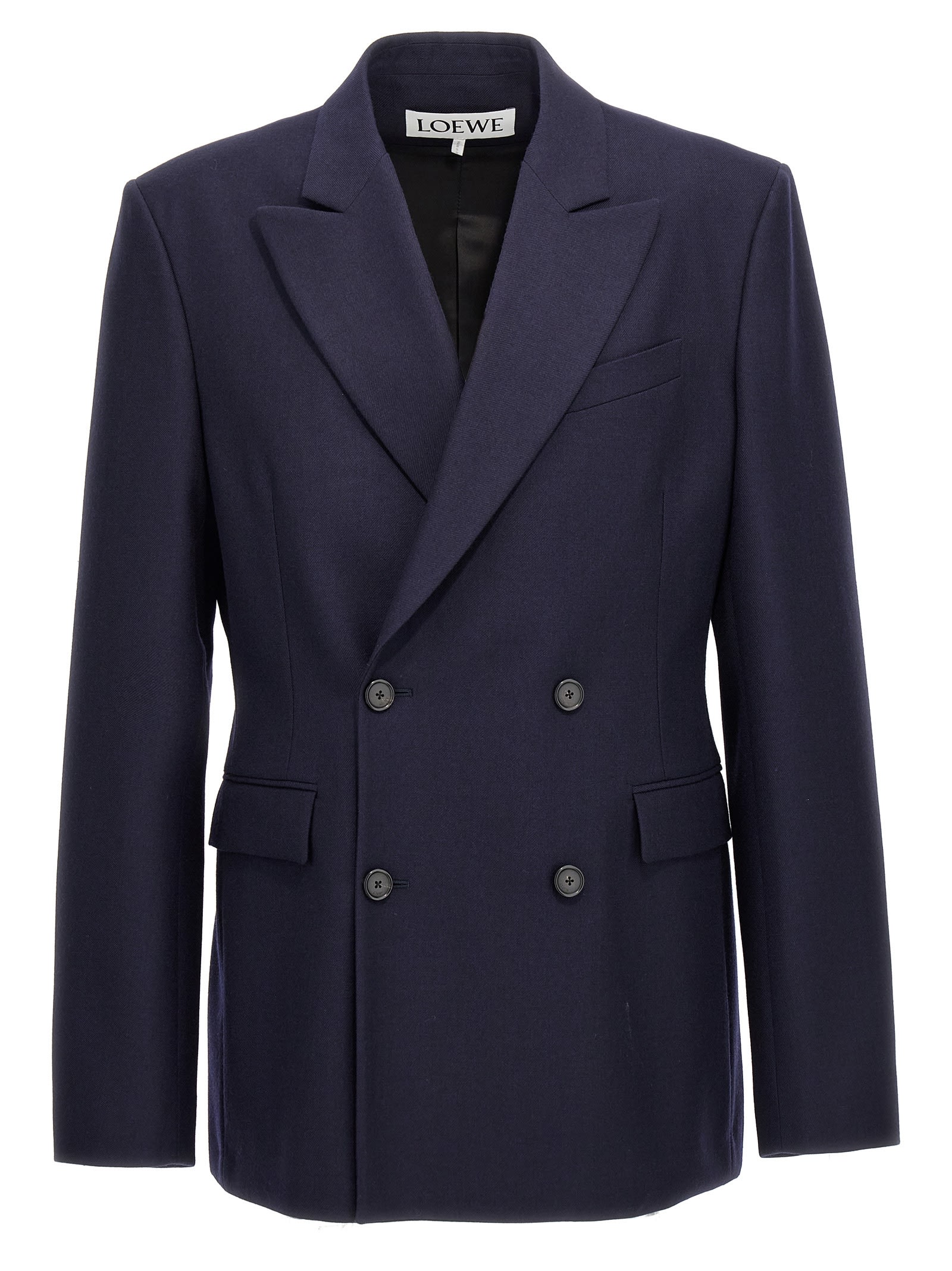 Shop Loewe Double-breasted Flannel Blazer In Blue