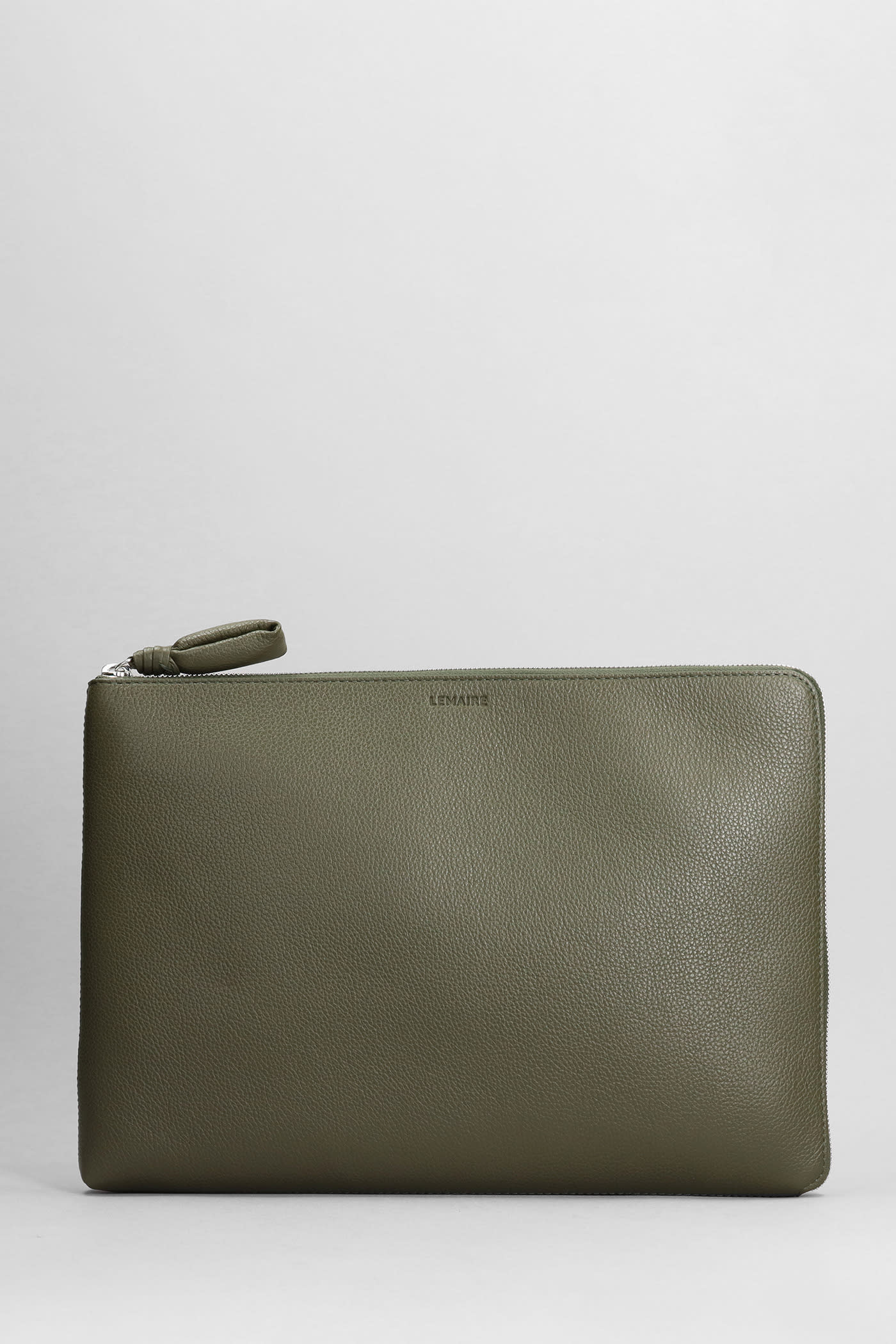 LEMAIRE DOCUMENT HOLDER CLUTCH IN GREEN LEATHER