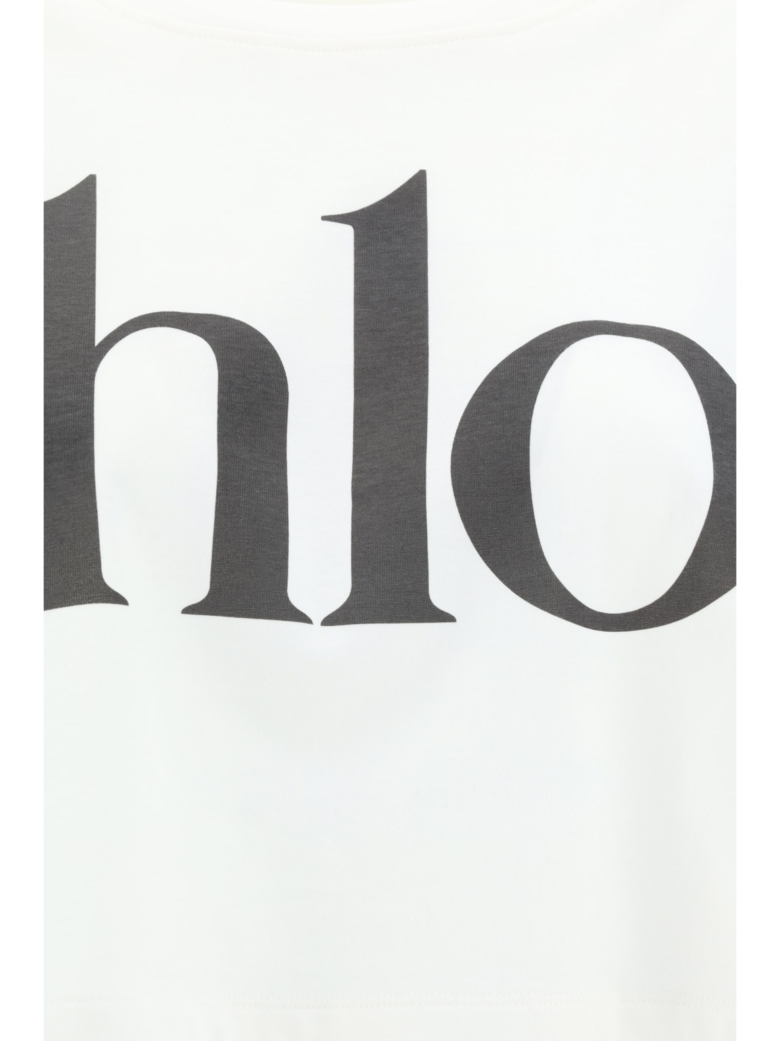 Chloé White Cropped T-shirt With Logo Lettering Print In Cotton Woman