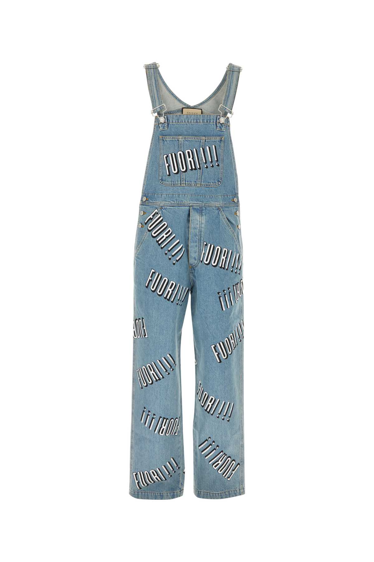 Shop Gucci Denim Dungarees In Light Blue/mix