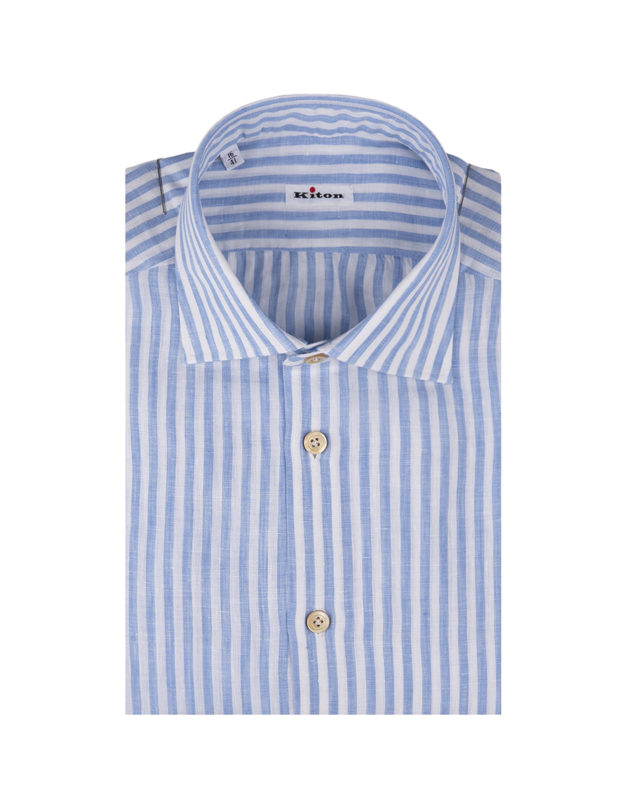 Shop Kiton Light Blue Striped Linen Shirt