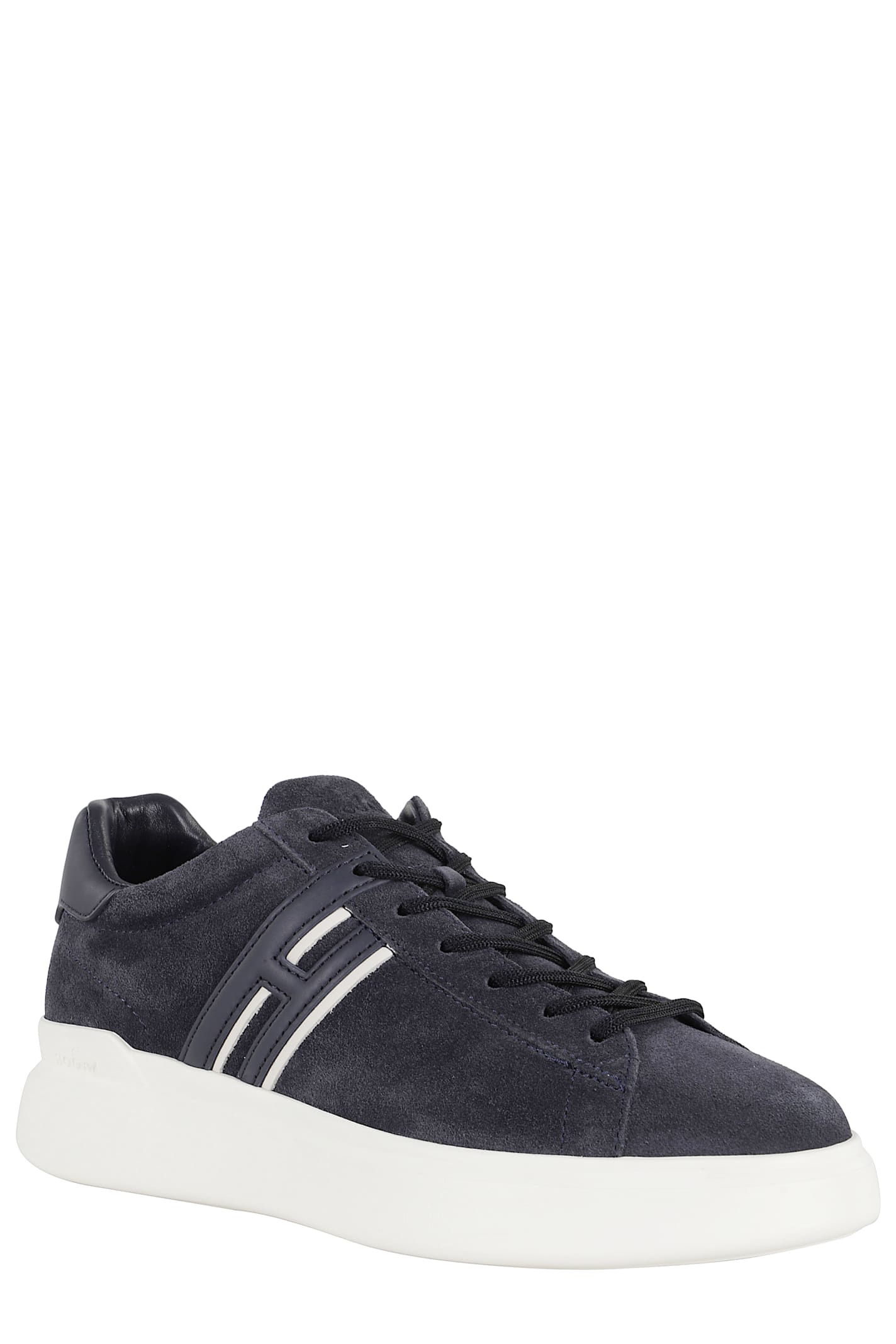 Hogan Black Leather Sneakers With Logo-embellished Side Panels In Black