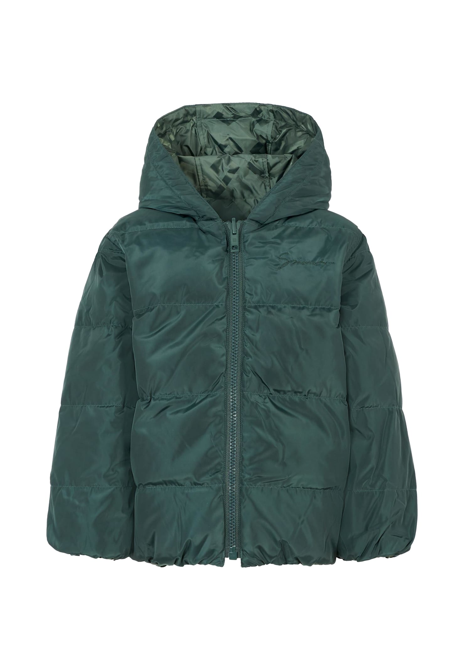 Givenchy Green Down Jacket For Kids With 4g Motif In Green