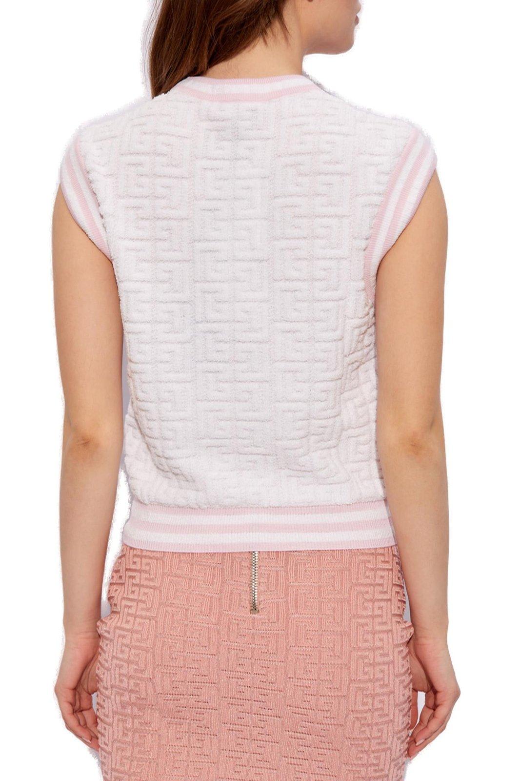 Shop Balmain Logo Monogrammed Sleeveless Vest In White