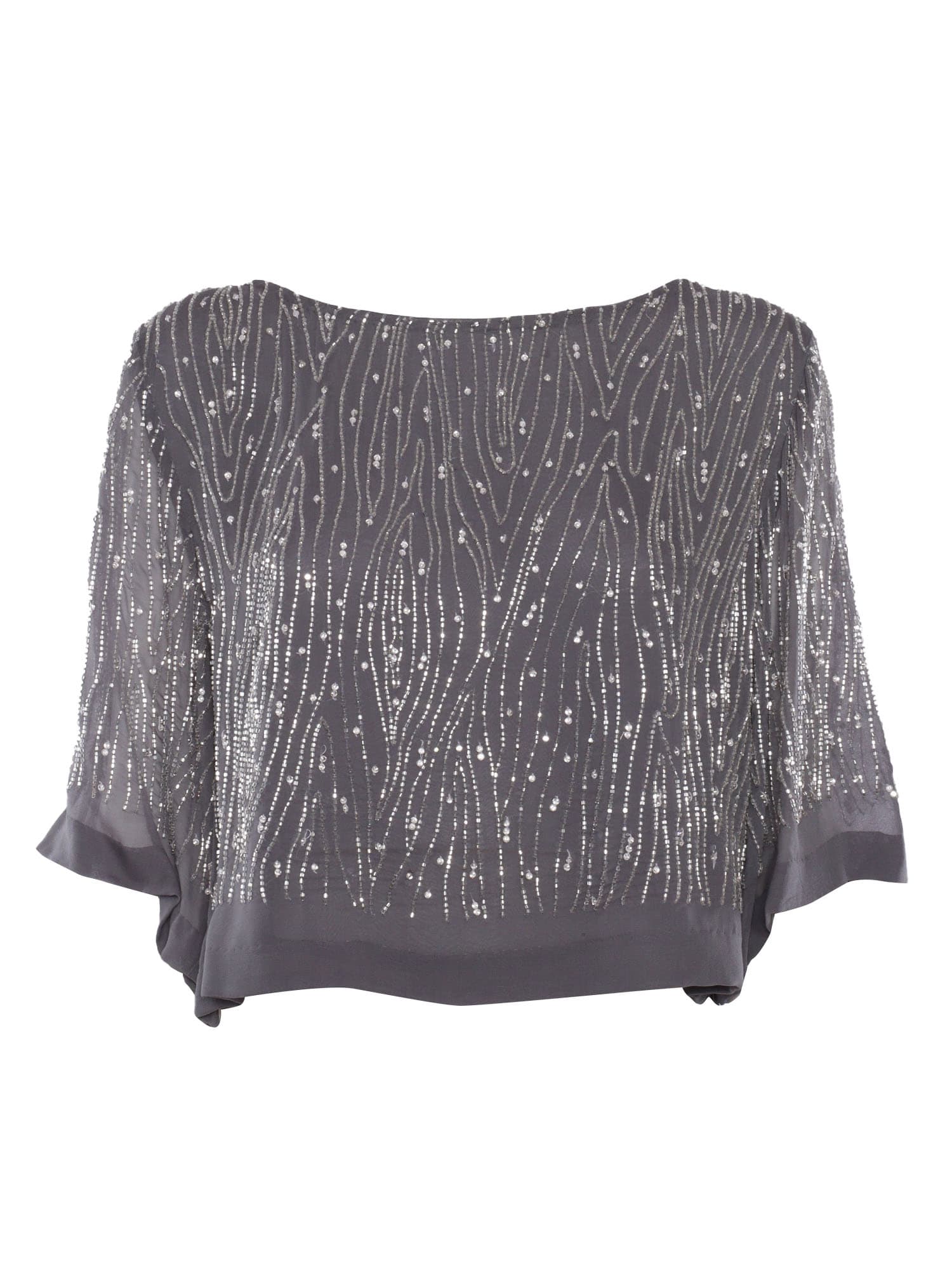 Shop P.a.r.o.s.h Gray Blouse With Paillettes In Grey