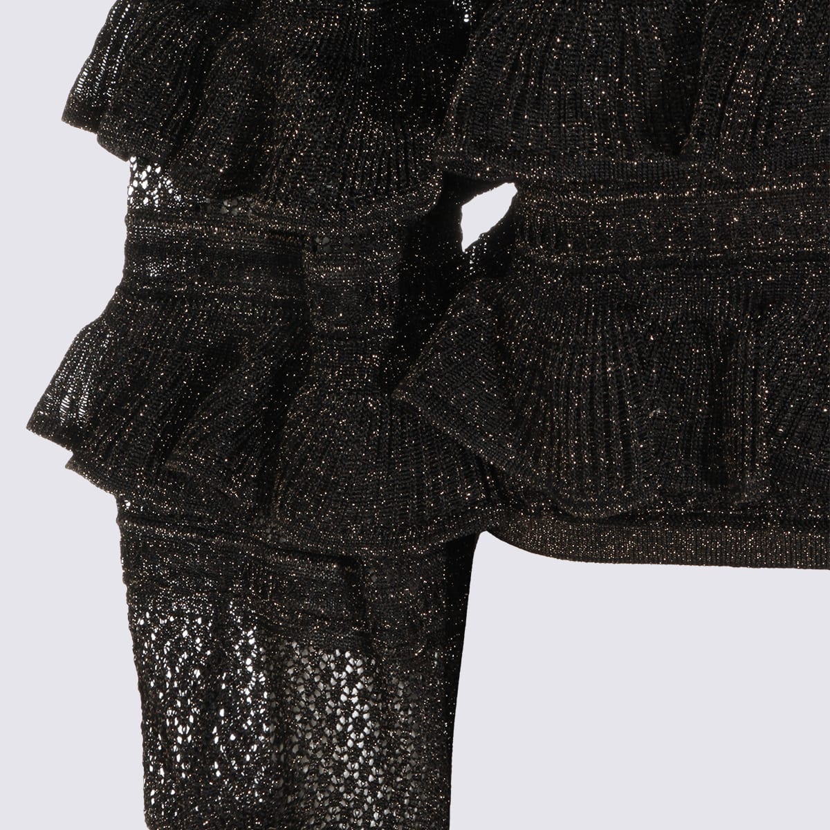 Zimmermann High Neck Long Sleeve Metallic Top In Black