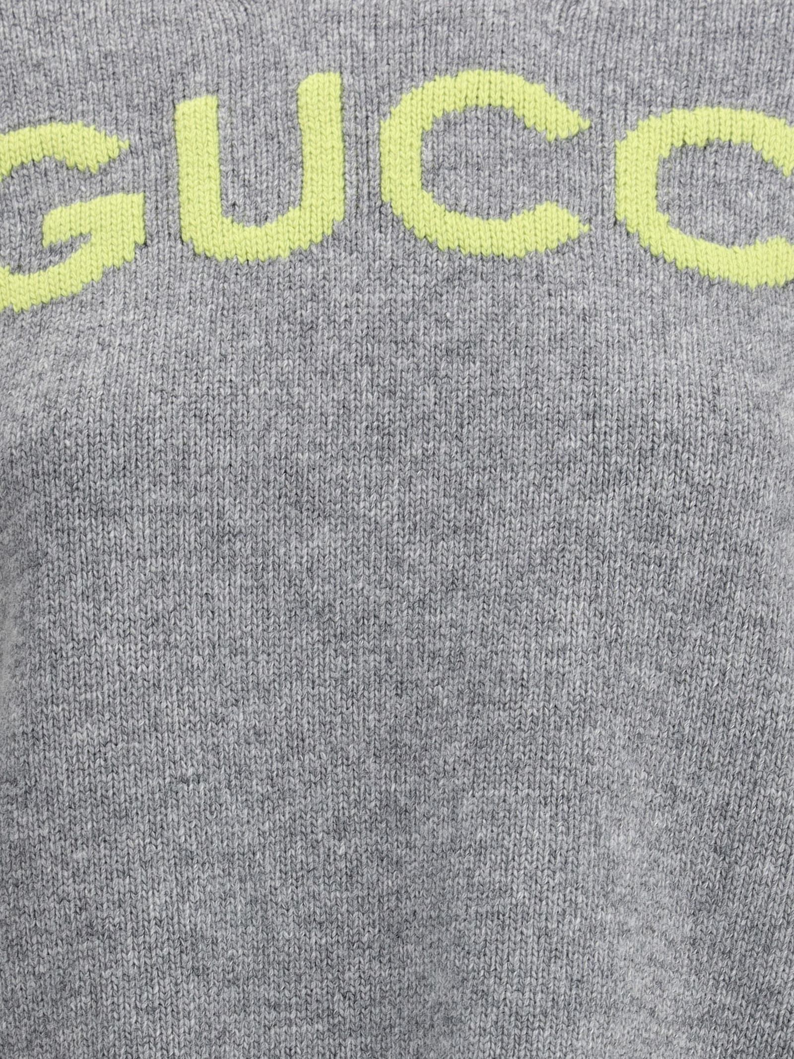 Gucci Wool Sweater With Embroidered Monogram In Gray