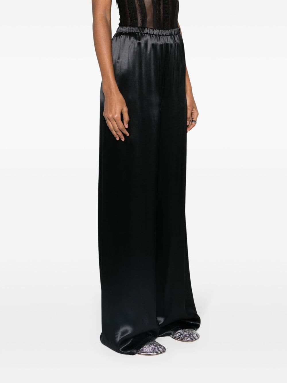 Ferragamo Women Satin Wide Leg Trousers In Black
