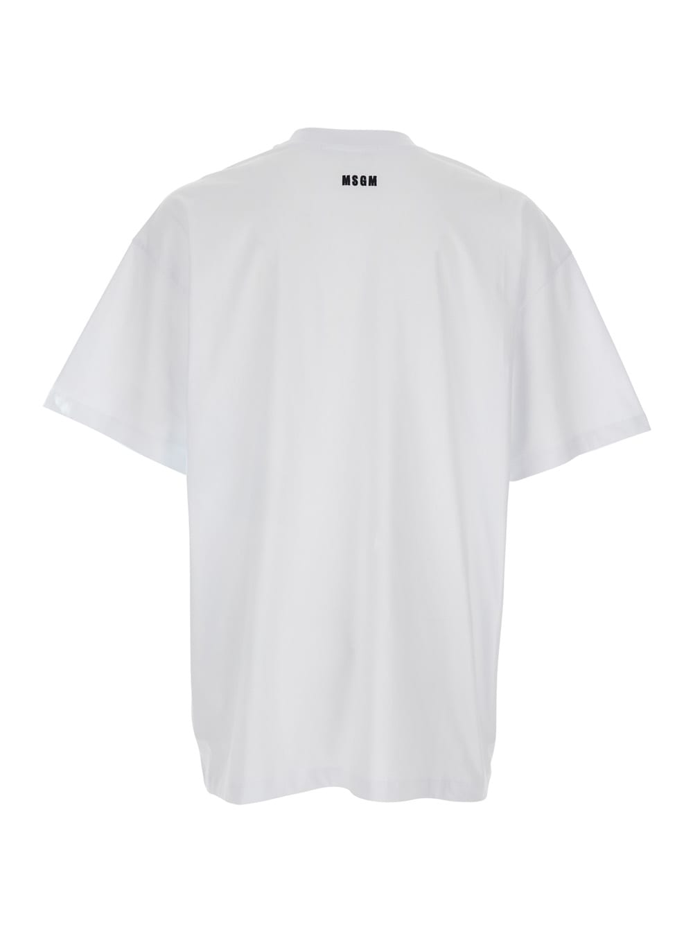 MSGM WHITE T-SHIRT WITH PRINT ON THE FRONT AND LOGO ON THE BACK IN COTTON MAN