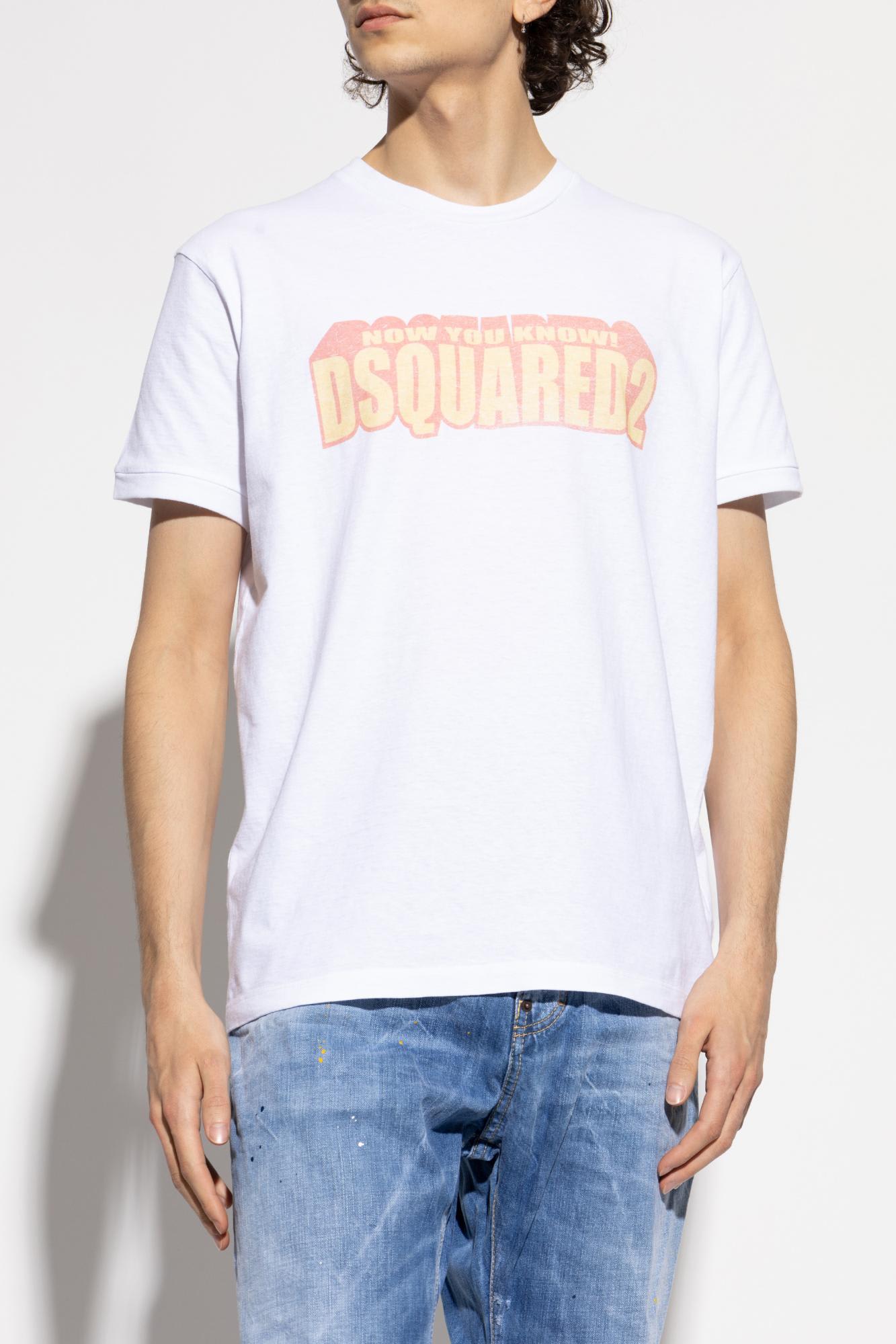 Dsquared2 Crew Neck Cracked Effect Graphic Print In White